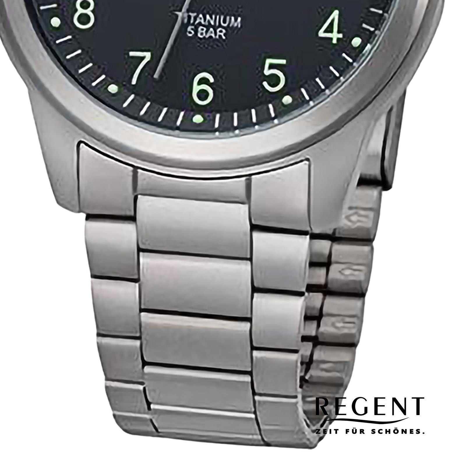 Regent Quarzuhr Regent Herren Armbanduhr Analog, (Analoguhr), Herren Armbanduhr rund, extra groß (ca. 36mm), Titanarmband