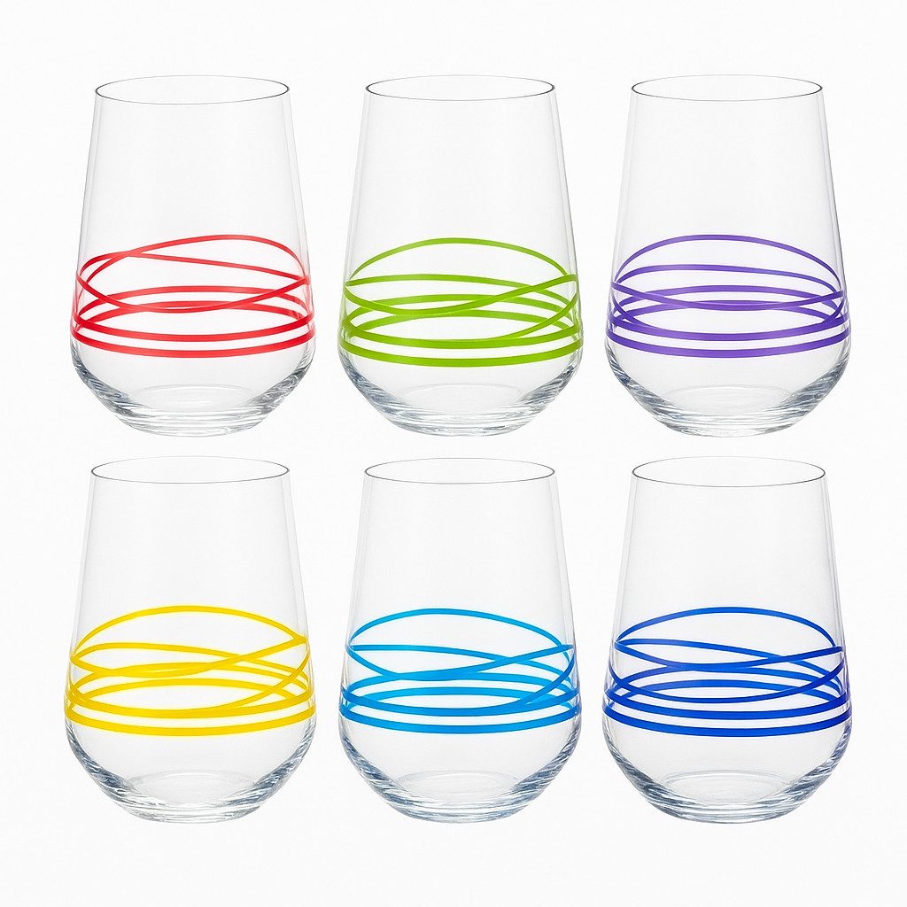 Crystalex Longdrinkglas Wave handbemalt, Kristallglas, mehrfarbig, handbemalt, 380 ml, 6er Set