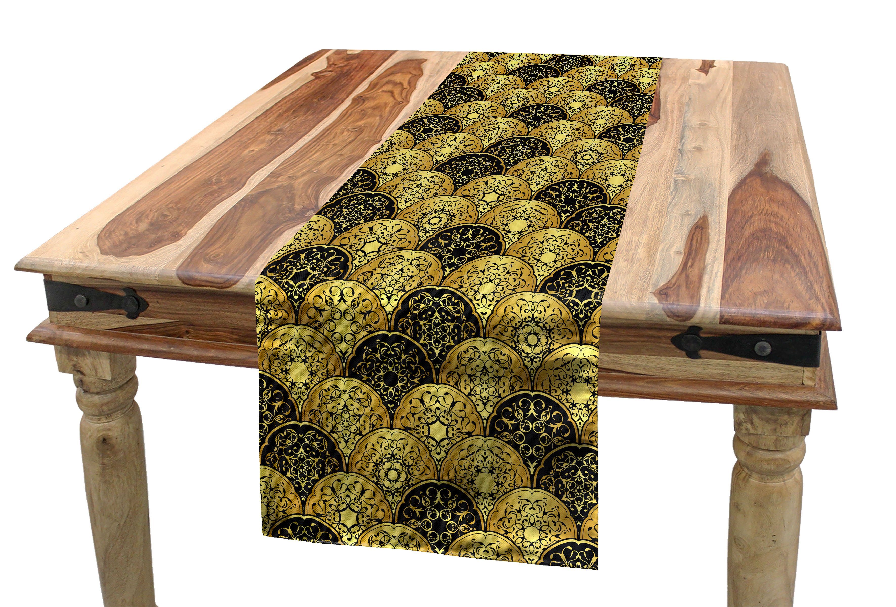 Abakuhaus Tischläufer Esszimmer Küche Rechteckiger Dekorativer Tischläufer, Mandala Maßstab Stil Kreise