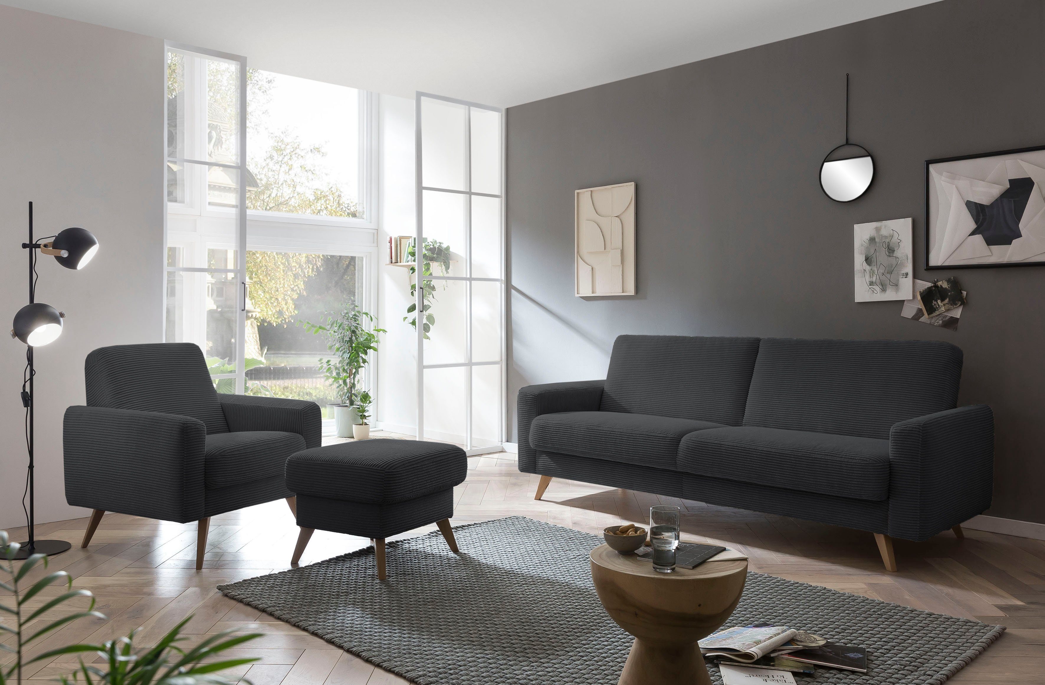 exxpo - sofa 3-Sitzer und Bettfunktion fashion Bettkasten antrazith Samso, Inklusive
