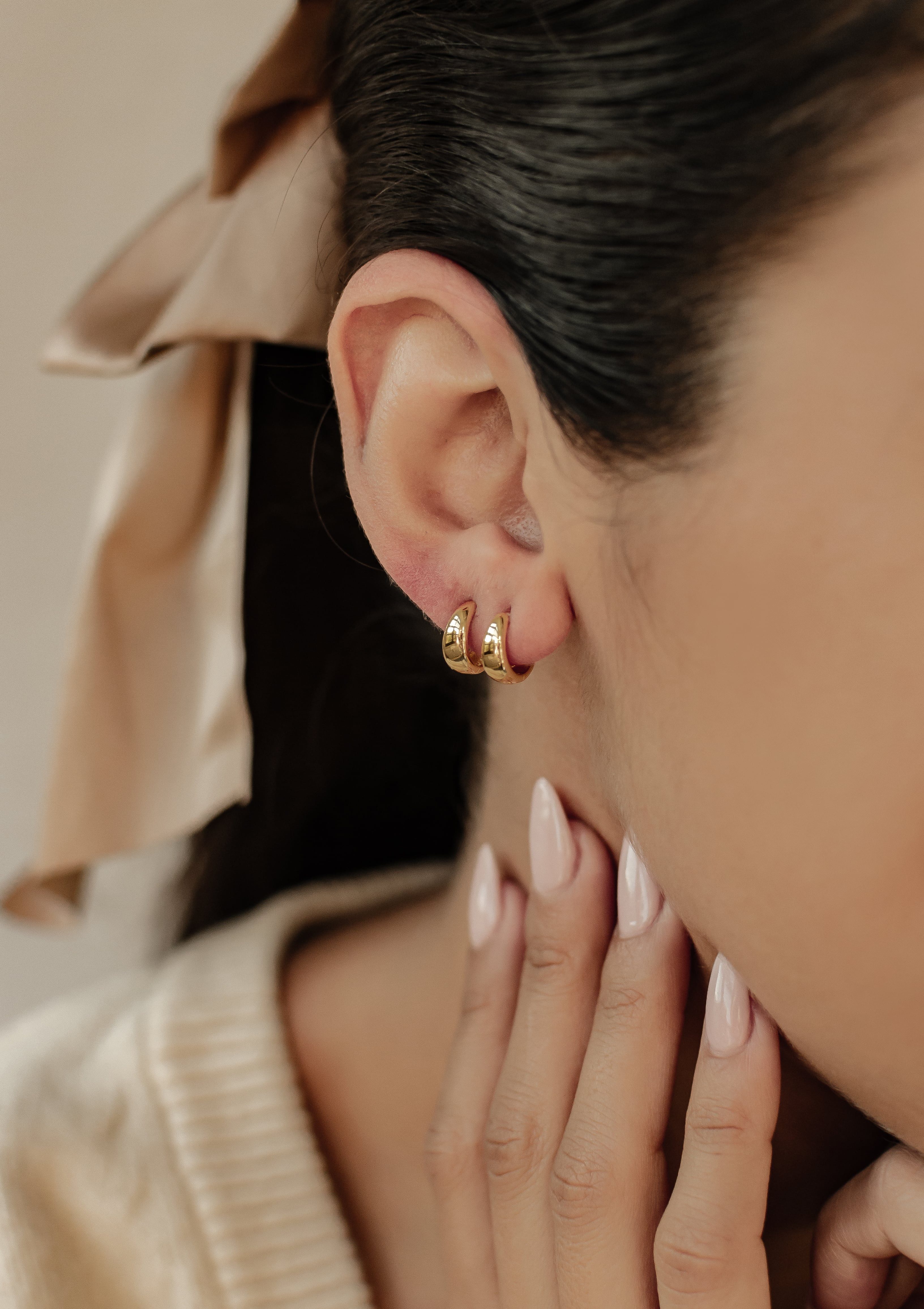 Hey Happiness Paar Creolen Chunky Kuppel, Klein Mittel Groß, Silber 925 Dam günstig online kaufen