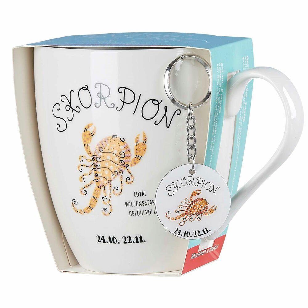 Ritzenhoff & Breker Becher Astro Skorpion, 1-tlg., Porzellan, mit Schlüsselanhänger