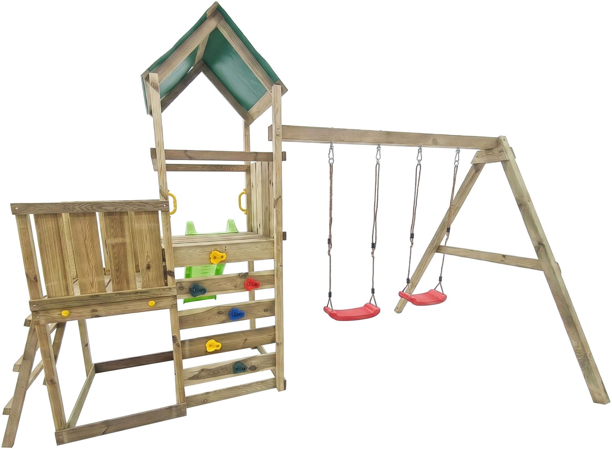 FUNGOO Spielturm MaxPlay 3.1, mit Rutsche, Doppeldecker, Doppelschaukel und Kletterwand
