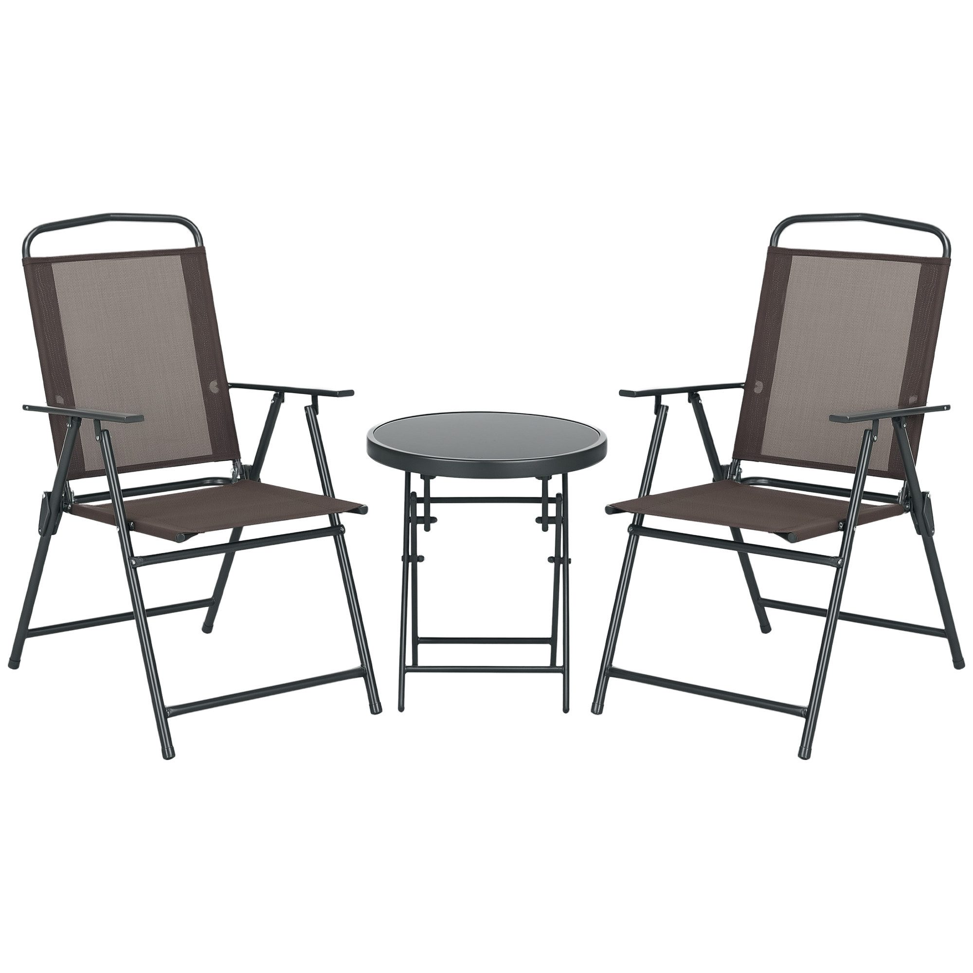 Outsunny Balkonset 3-teilig, aus Metall, mit klappbar Glastisch, Gartenstüh günstig online kaufen