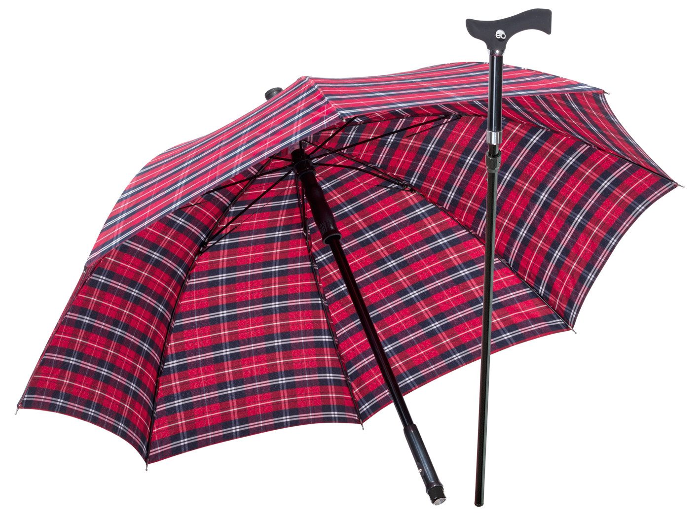 Stockshop Gehstock DUETT KARO ROT/BLAU Gehstock im Regenschirm, höhenverstellbar 80-83