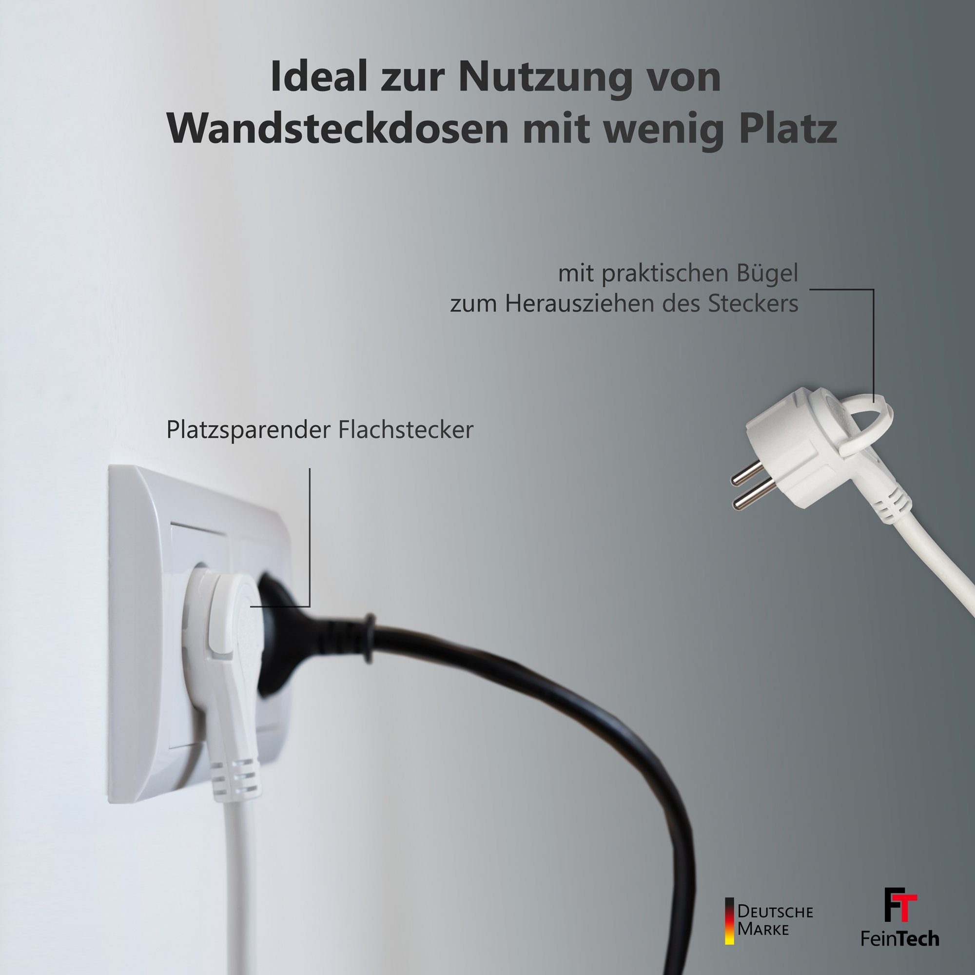 Ausschalter, (Ein- Mehrfachsteckdose 1.5 Flachstecker USB-Anschlüsse, m), FeinTech 6-fach / Überspannungsschutz, Kabellänge Schalterbeleuchtung,