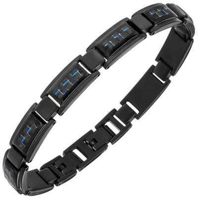 Schmuck Krone Edelstahlarmband Armband Armschmuck aus Edelstahl schwarz lackiert blauen Carbon-Einlagen 21-22cm