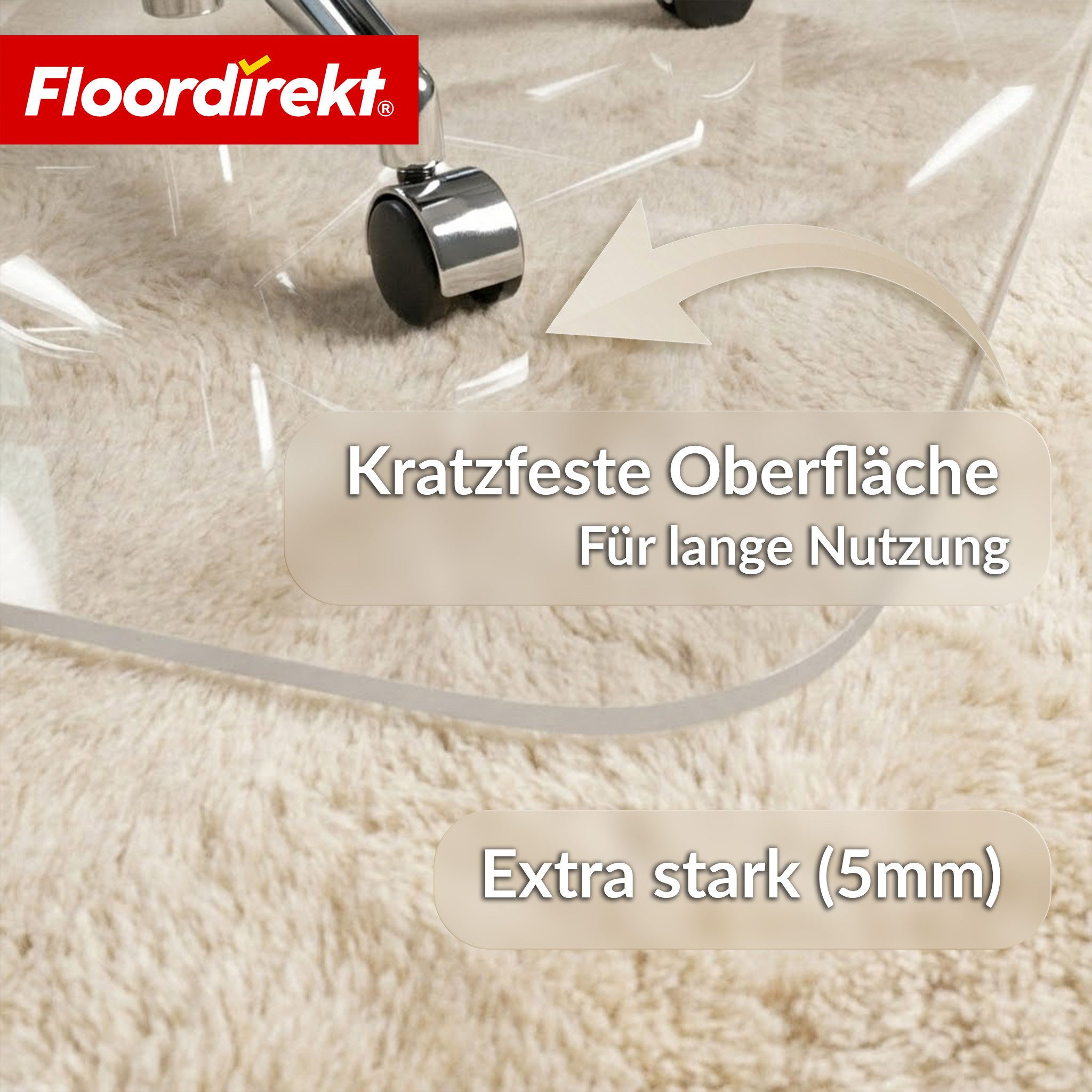 Floordirekt Bodenschutzmatte Bürostuhlunterlage Secura 80×118 cm transparent – 5 mm bruchsicher, rutschfest, geräuschdämmend, kratzfest, 1-St., für Parkett, Lam – Bild 4 von 5