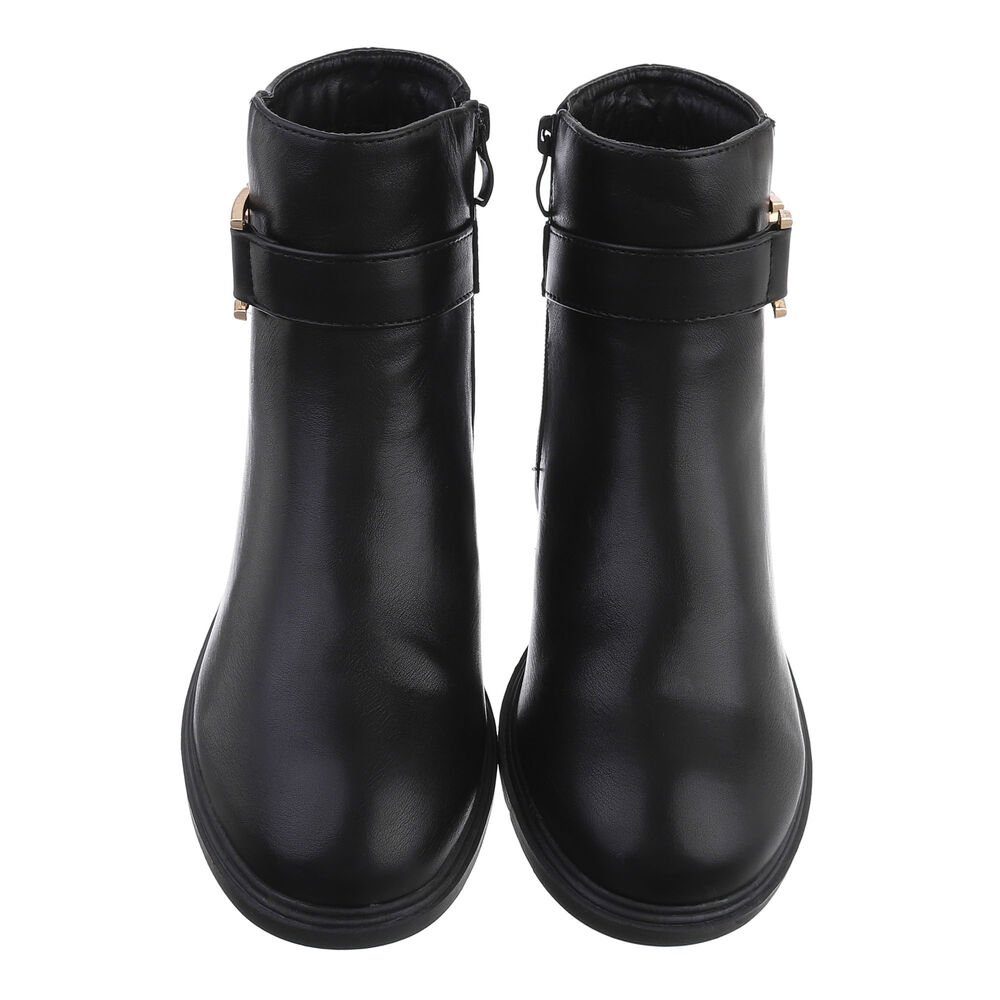 Ital-Design Damen Elegant Stiefelette Flache Schwarz Blockabsatz Stiefeletten in