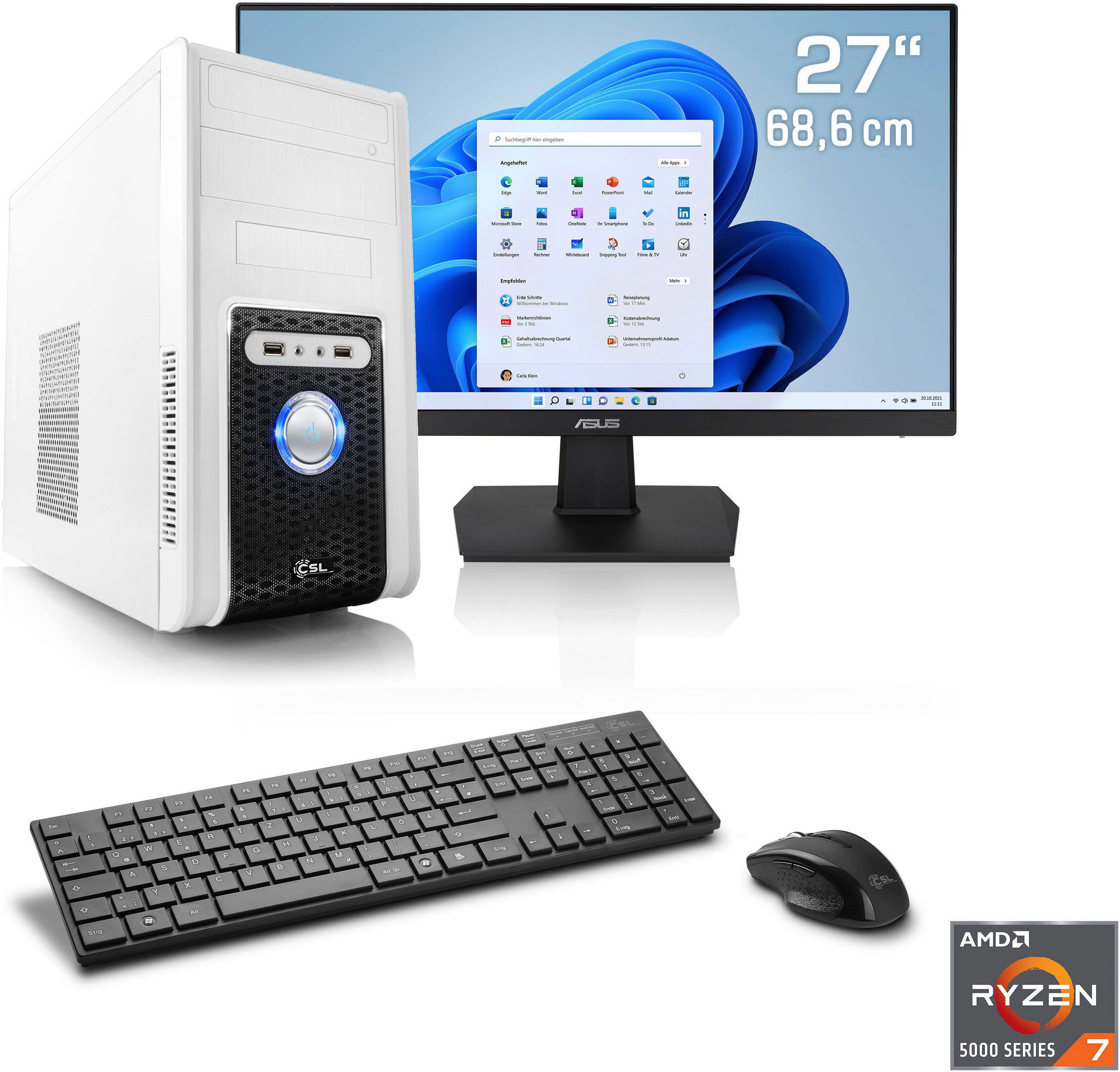 CSL Sprint V28139 Gaming-PC-Komplettsystem (27", AMD Ryzen 7 5700G, Radeon Graphics, 16 GB RAM, 1000 GB SSD)