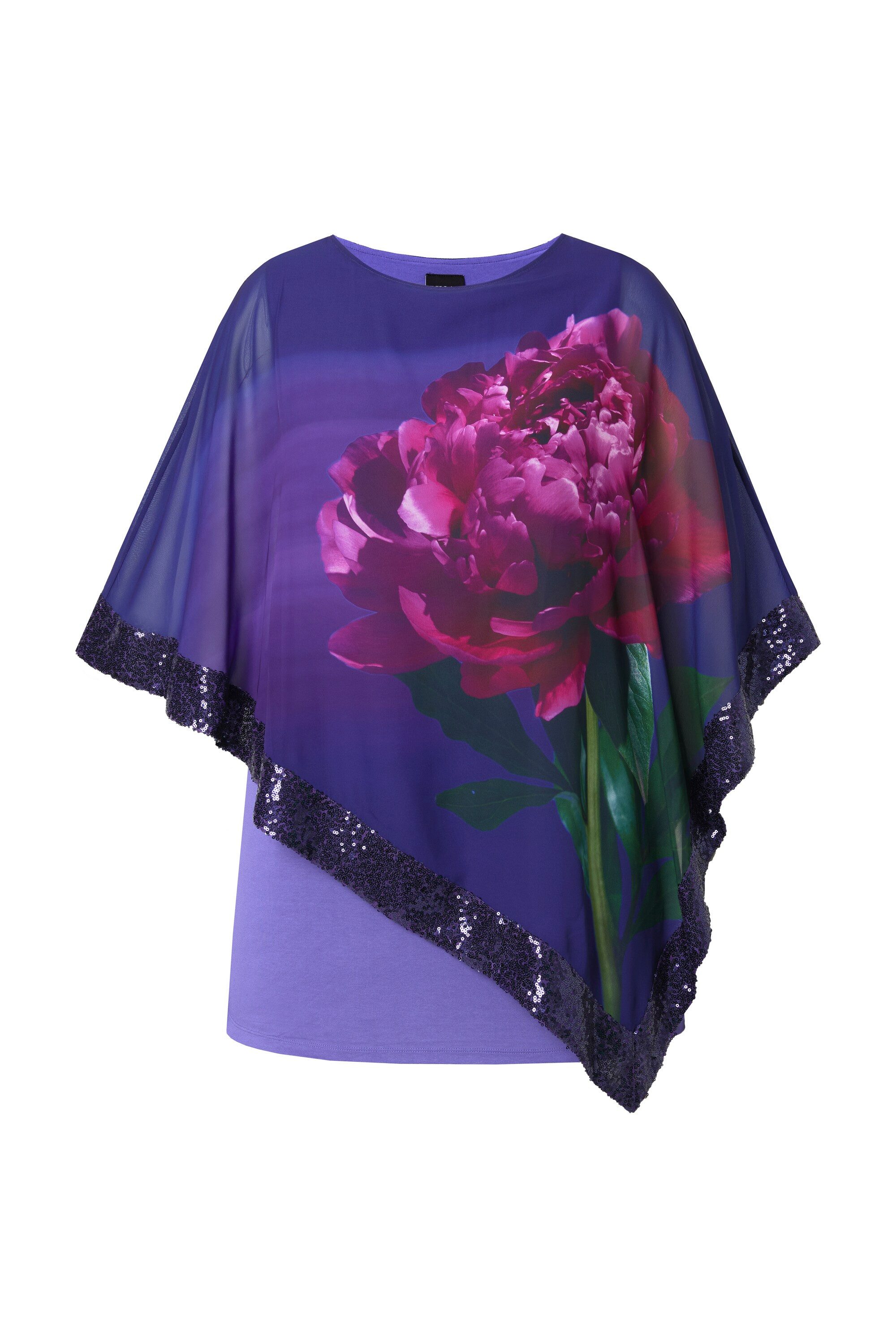 Ulla Popken Druckbluse Chiffonbluse Blüten U-Boot-Ausschnitt 3/4-Arm günstig online kaufen