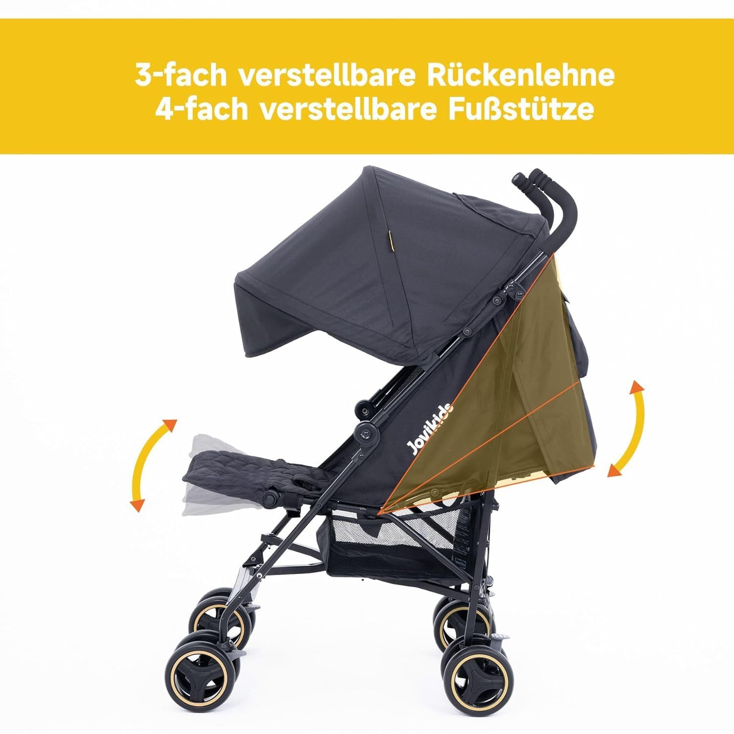 ibettertec Sport-Kinderwagen Buggy Klein Zusammenklappbar mit Liegefunktion, (Klappbar Reisebuggy bis 22kg Inkl. Sonnenverdeck, Regenverdeck und Getränkehalter)