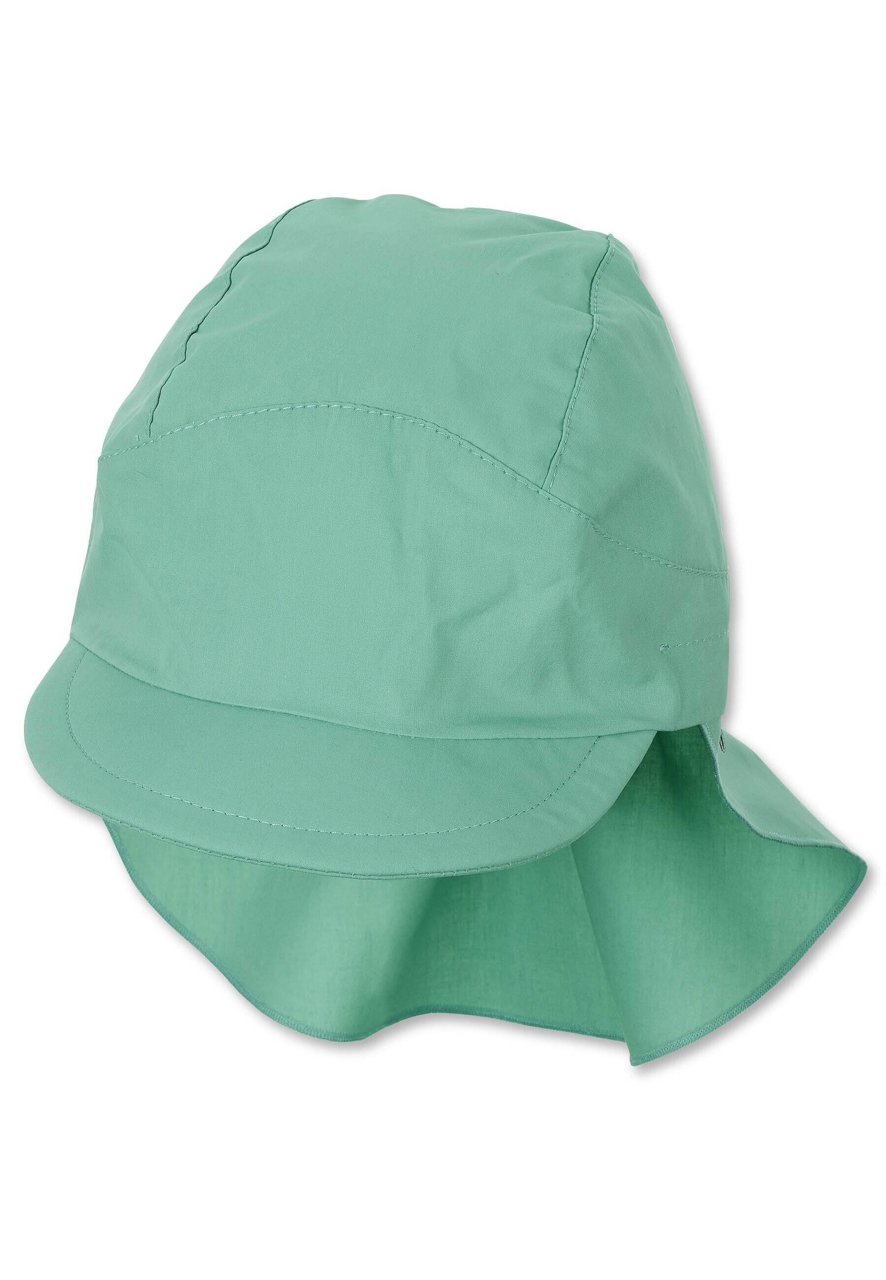 Sterntaler® Beanie Schirmmütze mit Nackenschutz (1-St., Erstlingsmütze bedruckt mit Sternen UV-Sonnenschutz 50) Kindermütze mit Schirm aus UV-Popeline unifarben mittel grün