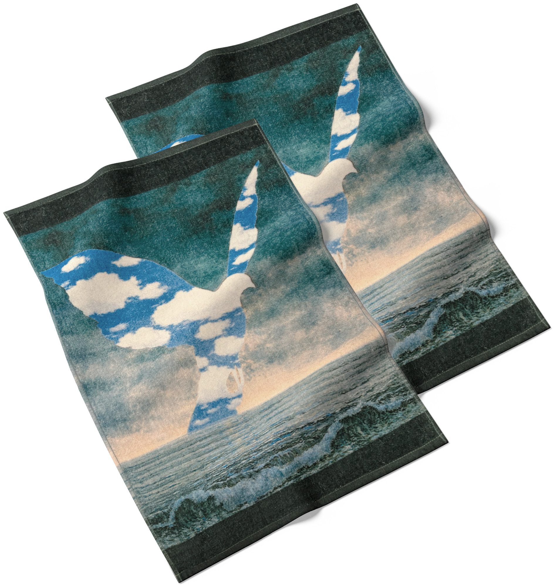 MuseARTa Gästehandtücher René Magritte - Die große Familie, Baumwolle (2-St), Gästehandtücher Kunstwerke ca.60x40cm Küchentücher Baumwolle Frottee