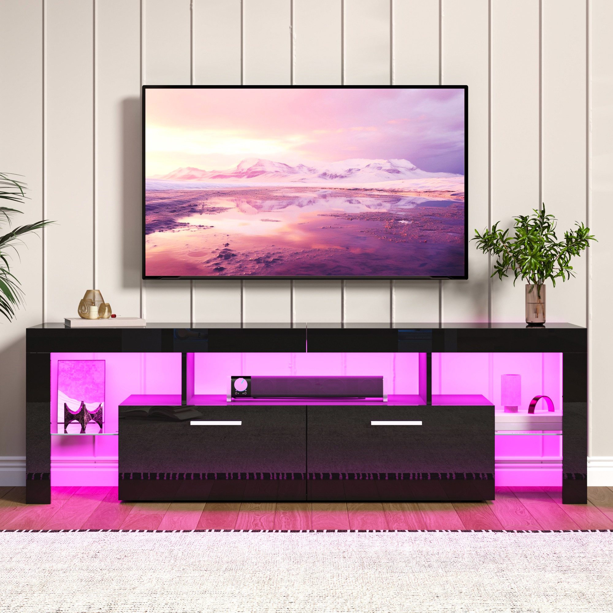Hyaapwod TV-Schrank Hochglanz-TV-Schrank mit LED-Beleuchtung, zwei großen Schränken (1-St)