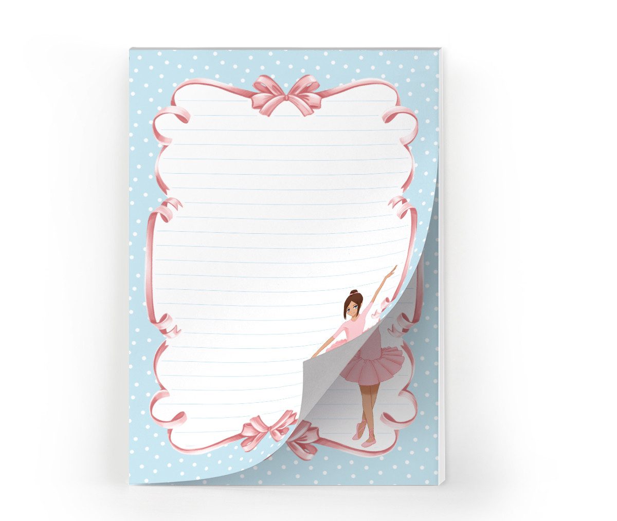 JUNAPACK Briefpapier Set Kinder Briefblock A5 mit Umschlägen Notizblock Papier Ballerina, Kinder-Briefpapier A5 mit 15 Umschlägen, liniert & leicht beschreibbar