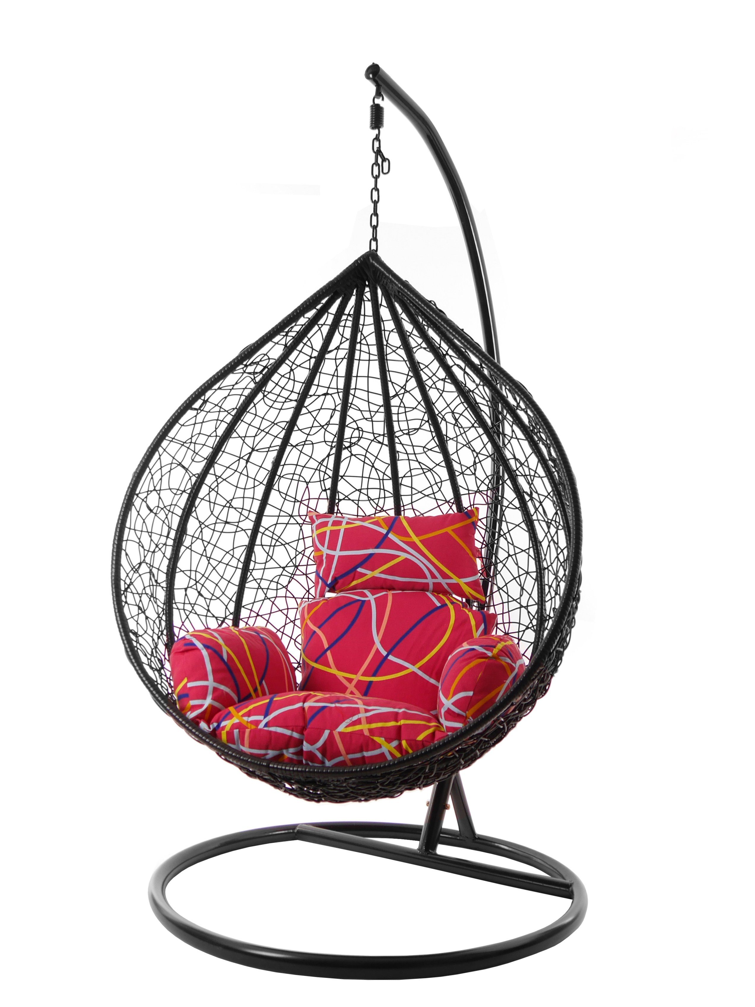 Swing Chair, Hängesessel Gestell Hängesessel gemustert abstract) be XXL bunt mit MANACOR und Hängesessel Nest-Kissen (3021 KIDEO Kissen, schwarz,