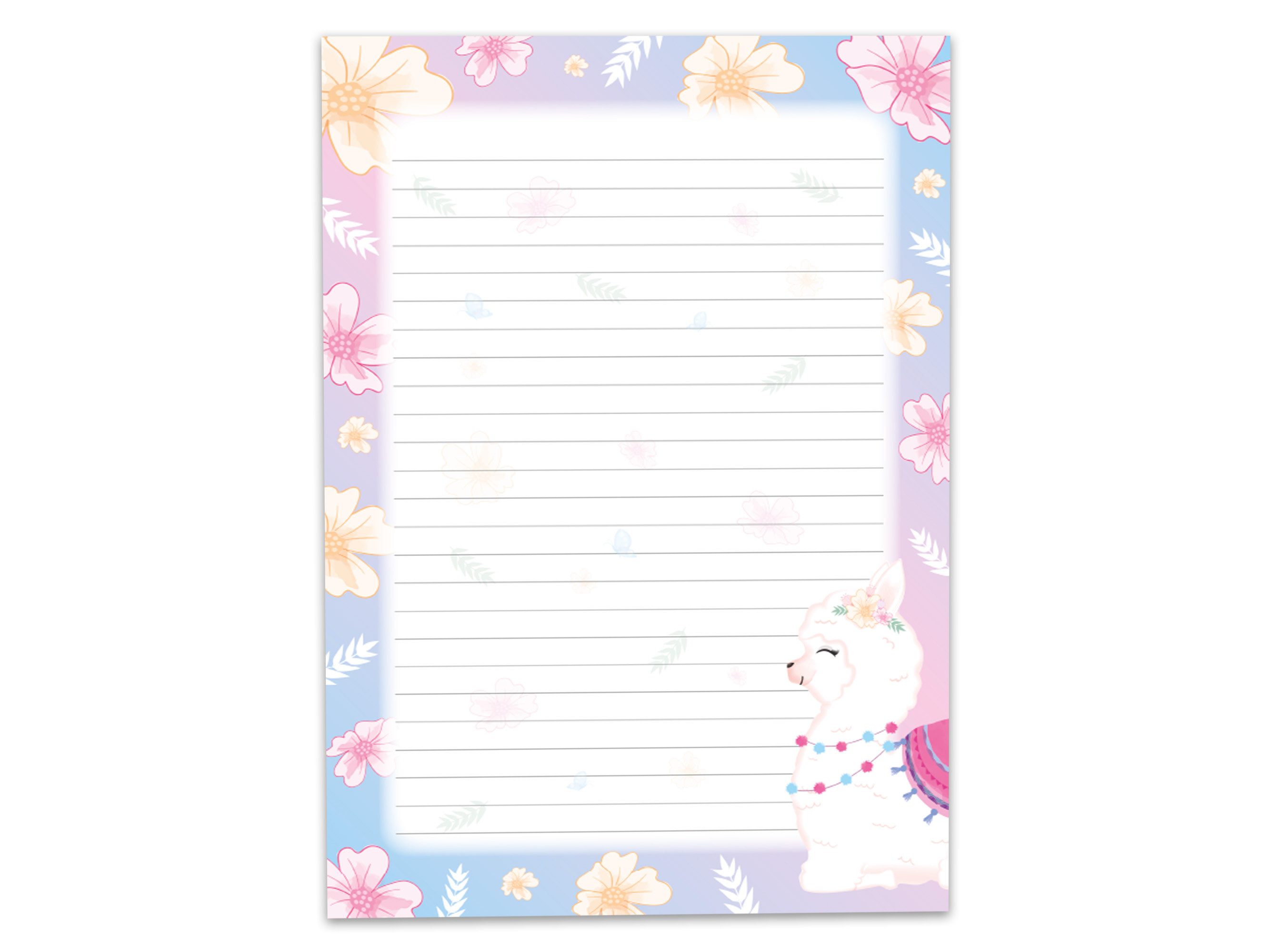 LIMONIA Briefpapier Set Kinder Briefblock A5 mit Umschlägen Notizblock Papier Lama Alpaka, Kinder-Briefpapier A5 mit 15 Umschlägen, liniert & leicht beschreibbar