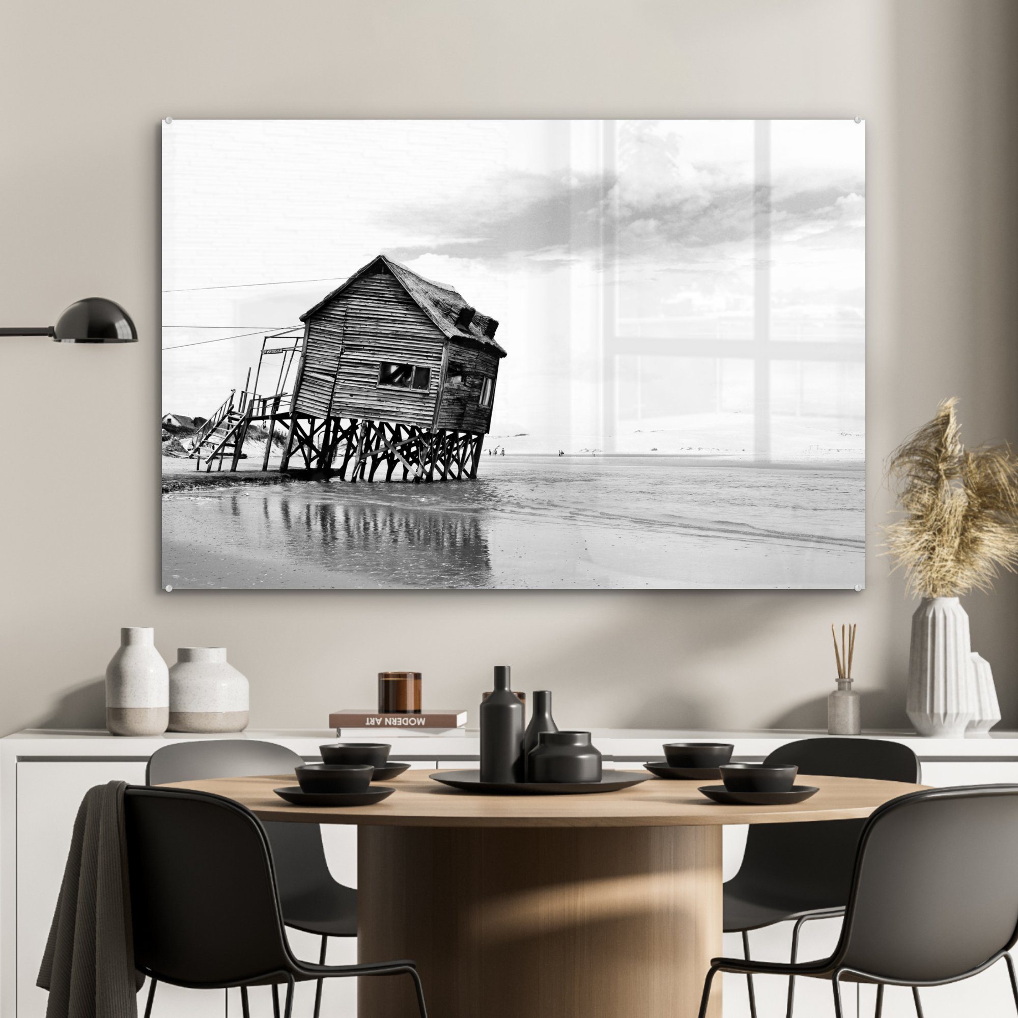 Acrylglasbild Wohnzimmer - und Hütte Schlafzimmer St), am Strand Acrylglasbilder MuchoWow & schwarz (1 weiß, Verlassene