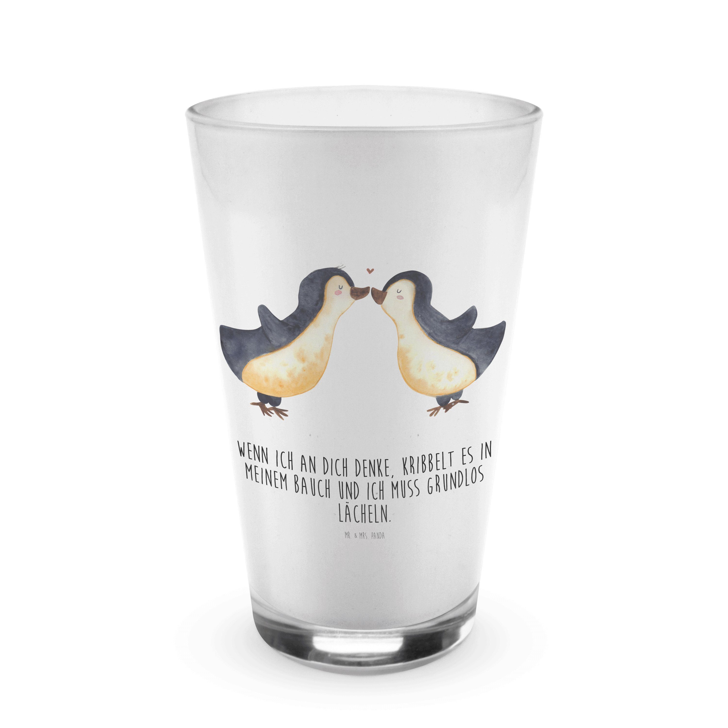 Mr. & Mrs. Panda Glas Pinguine Kuss - Transparent - Geschenk, Freund, Cappuccino Tasse, Hei, Premium Glas