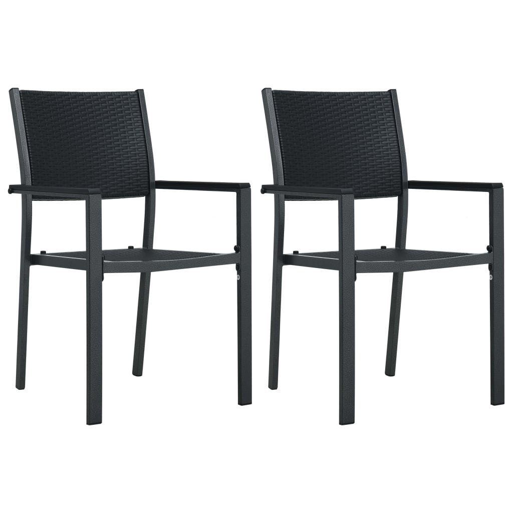 vidaXL Gartenstuhl Gartenstühle 2 Stk. Schwarz Kunststoff Rattan-Optik (2 St)