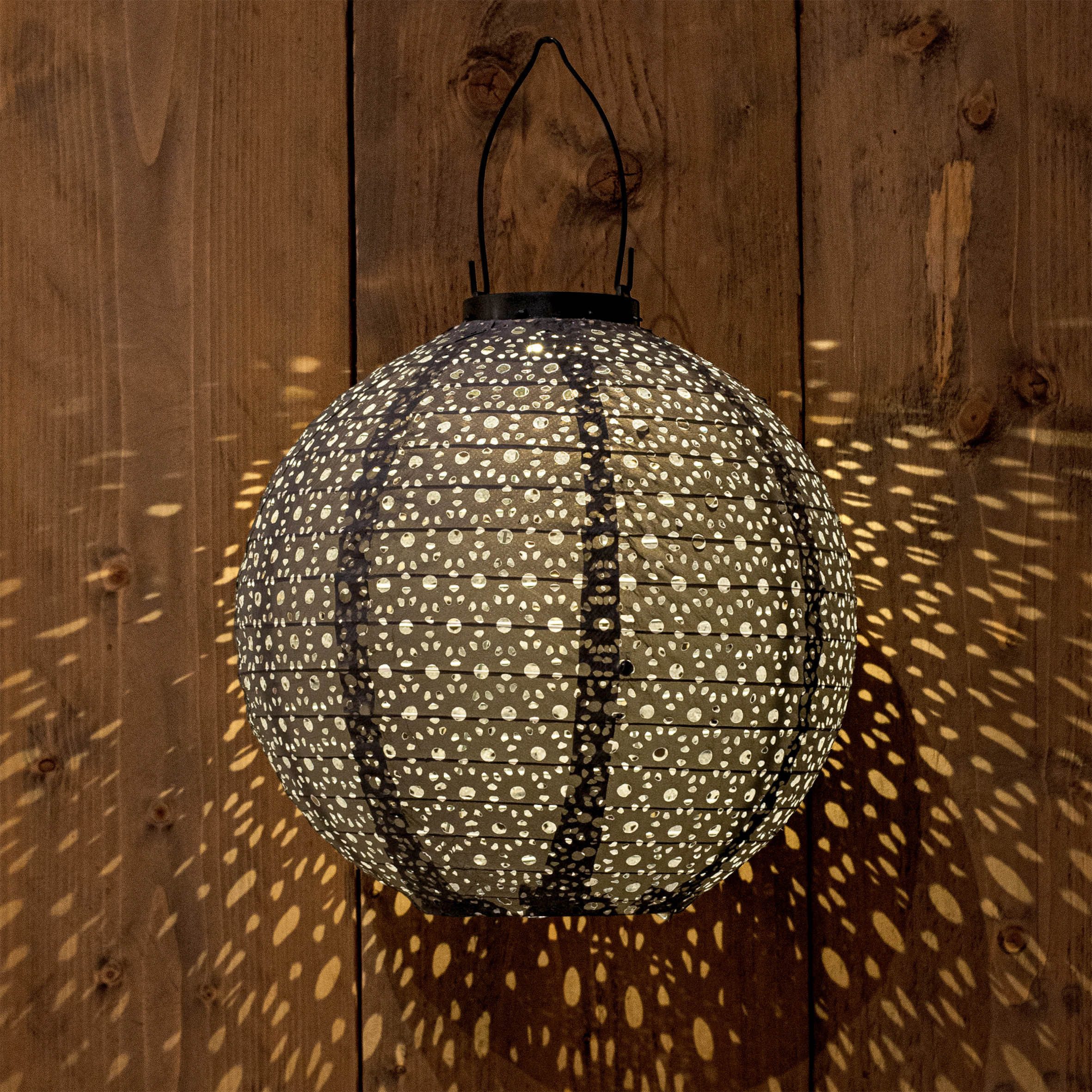 Spetebo LED Lampion Solar Textil Laterne Garten Deko Beleuchtung, Einschaltautomatik, LED fest integriert, warm weiß, Solar betrieben