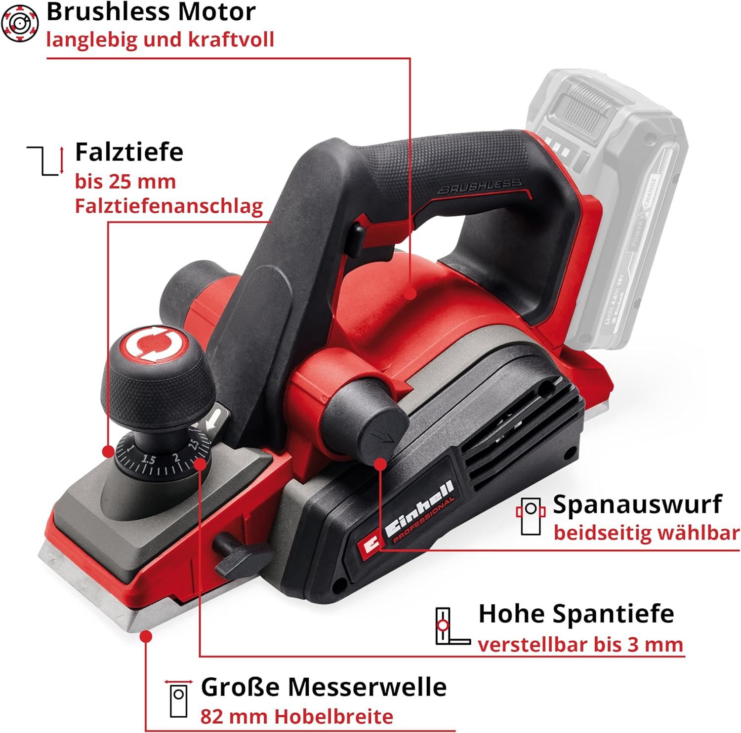 Einhell Akku-Elektrohobel Professional 18V Akku-Handhobel TP-PL 18/3 Li BL - Solo – Bild 4 von 5