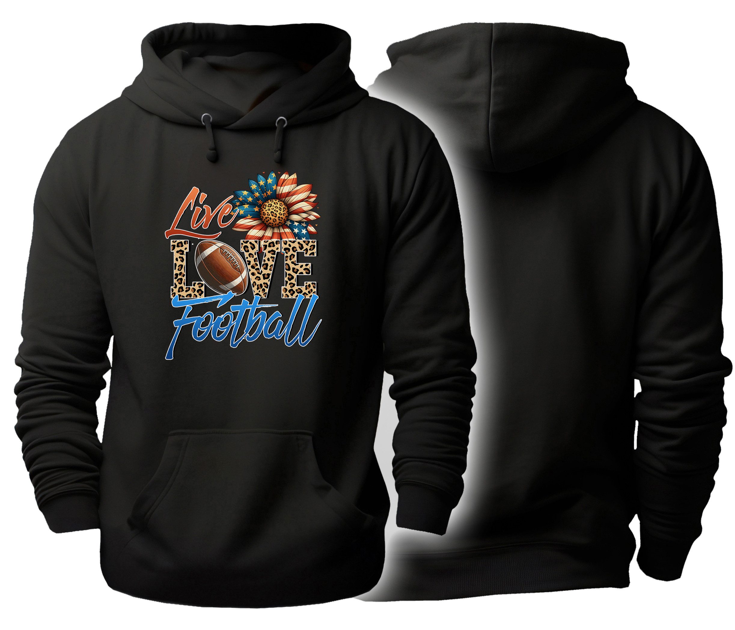 MyDesign24 Hoodie American Football Kapuzen Pullover Schwarzer Herren und Damen Hoodie Gr.XS i510