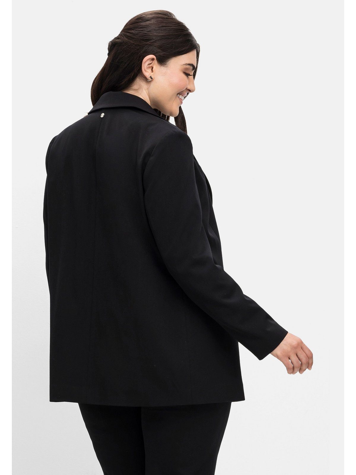 Größen Sheego Jackenblazer Reißverschluss-Taschen Große schwarz mit