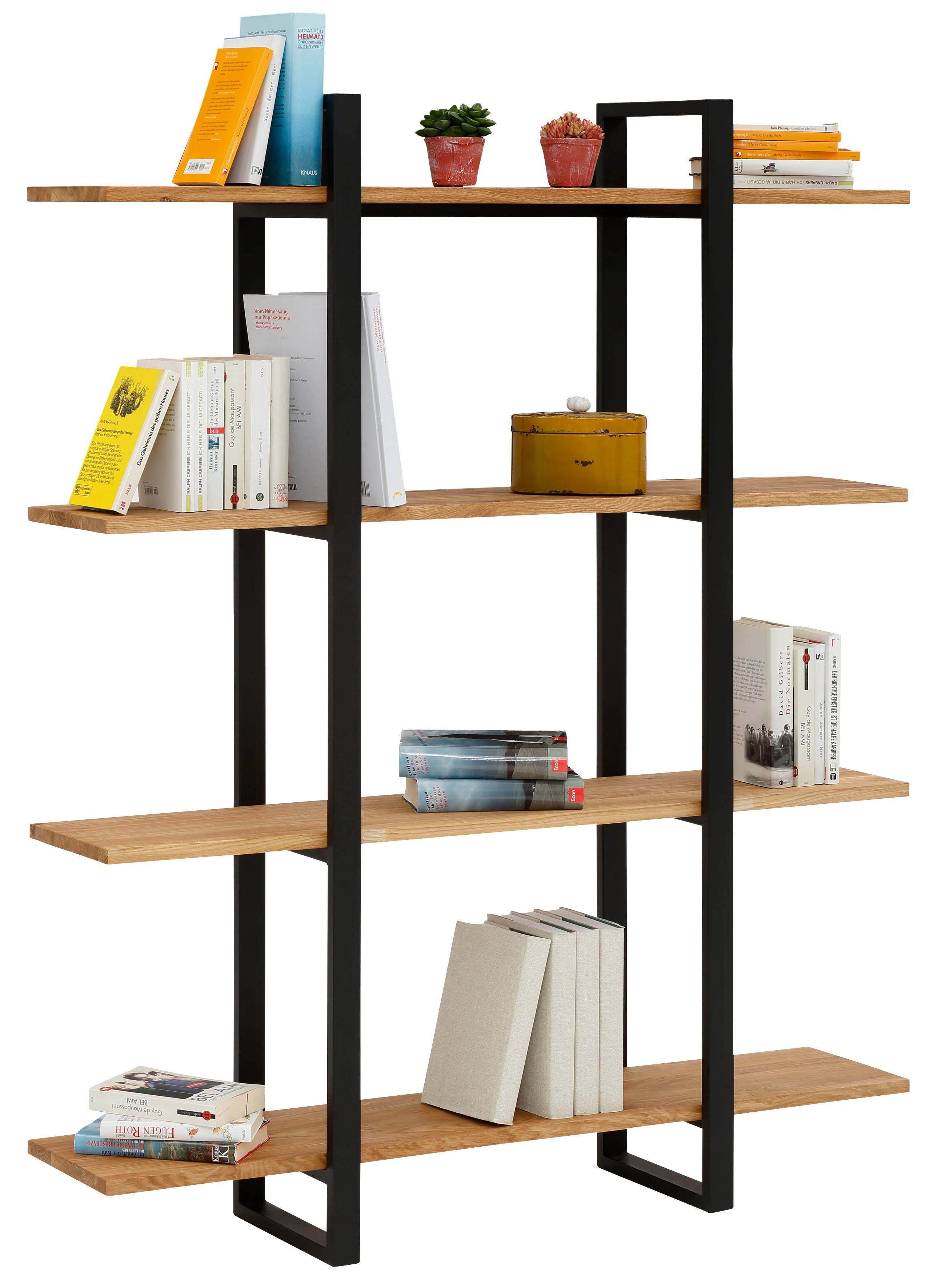 Home affaire Bücherregal Krystian Regal, Raumteiler, Ablagen aus Eichenholz, Gestell aus robustem Metall