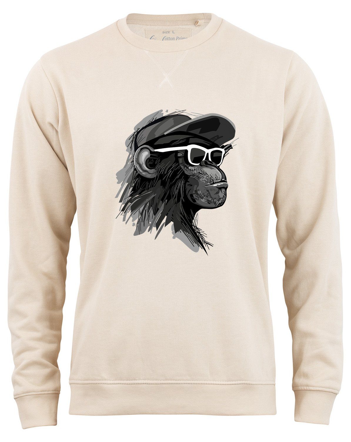 Cotton Prime® Sweatshirt weichem mit Innenfleece Cool mit Beige Brille Monkey