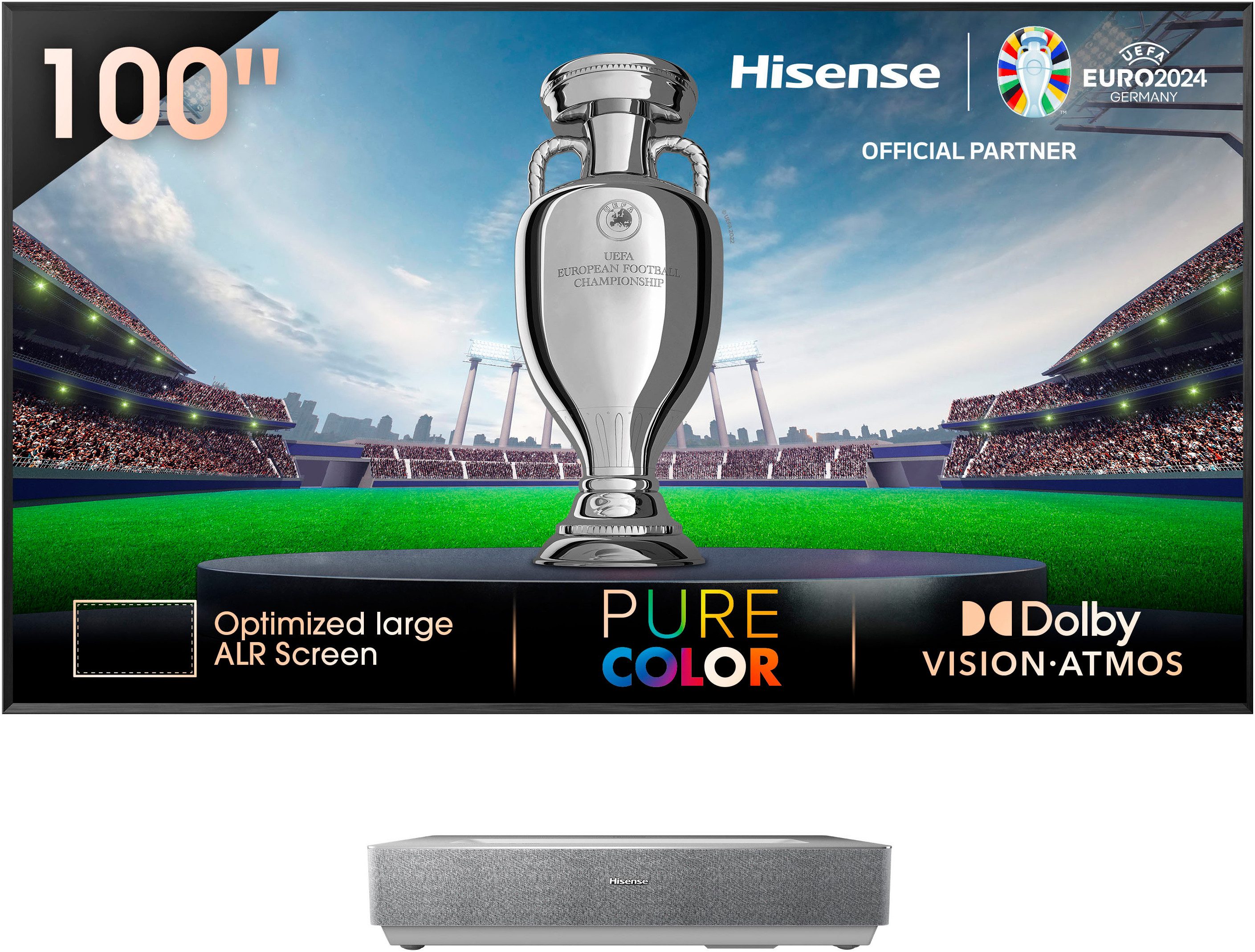 Hisense Hisense 100L5HD Daylight Screen (100 Zoll) Laser TV Projektor Laser-TV (2600 lm, 3840 x 2160 px, 4K, HDR, Game Mode, Dolby Atmos)
