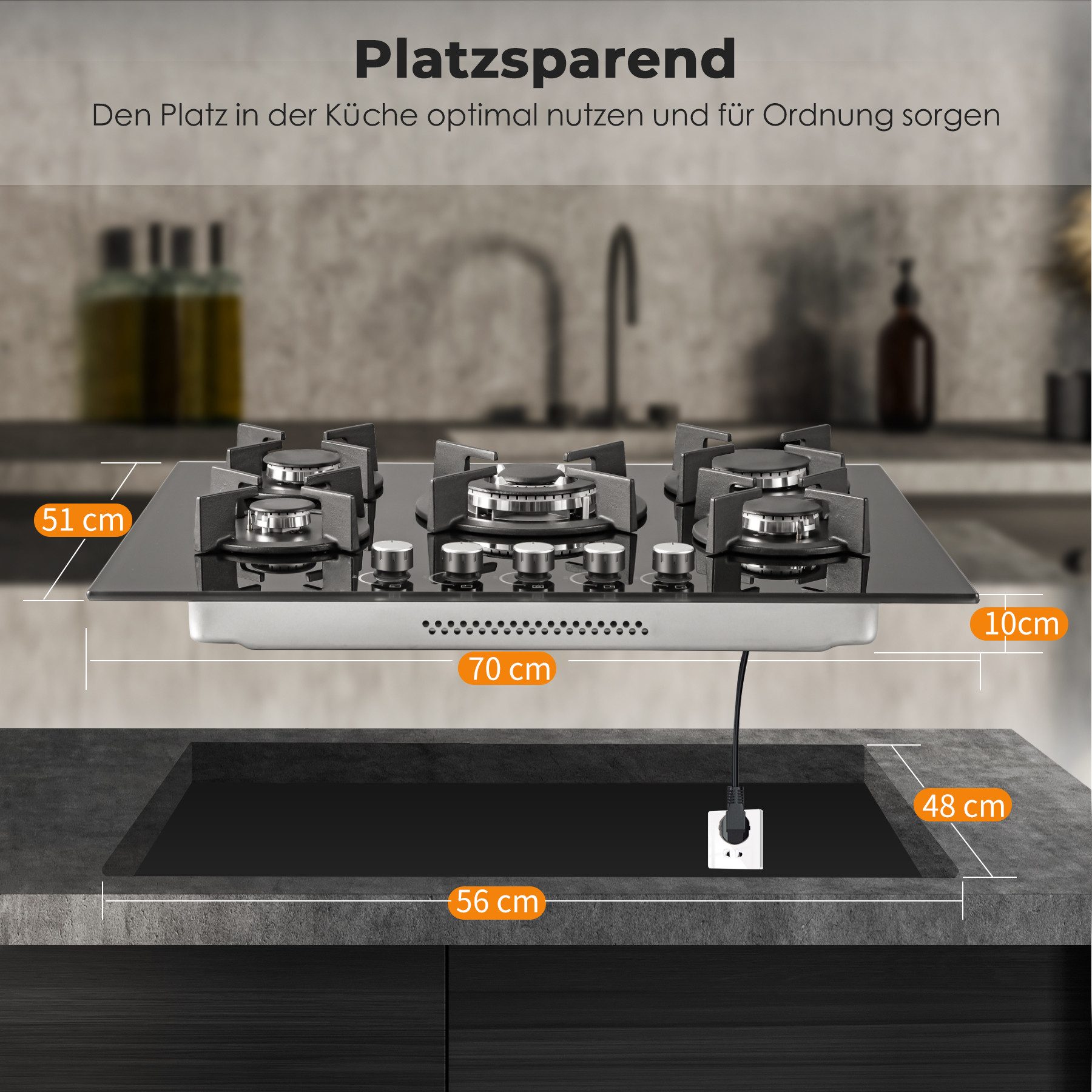 SNDOAS Gas-Kochfeld, Erdgas & Propangas, Einbau oder freistehend, 10400W, 220-240V
