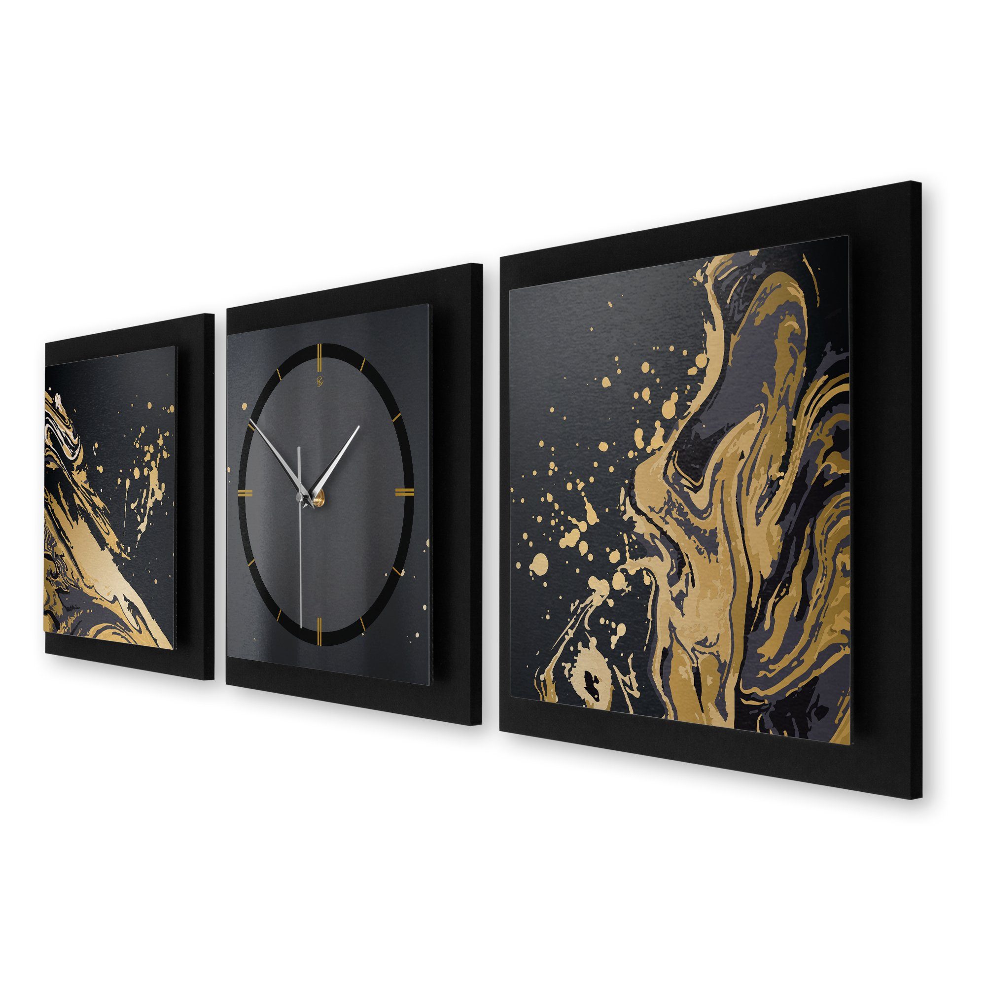 Kreative Feder Wanduhr Ticken; Gold Black außergewöhnlich, (ohne & Funk- modern) oder elegant, klein (90x30cm) Quarzuhrwerk