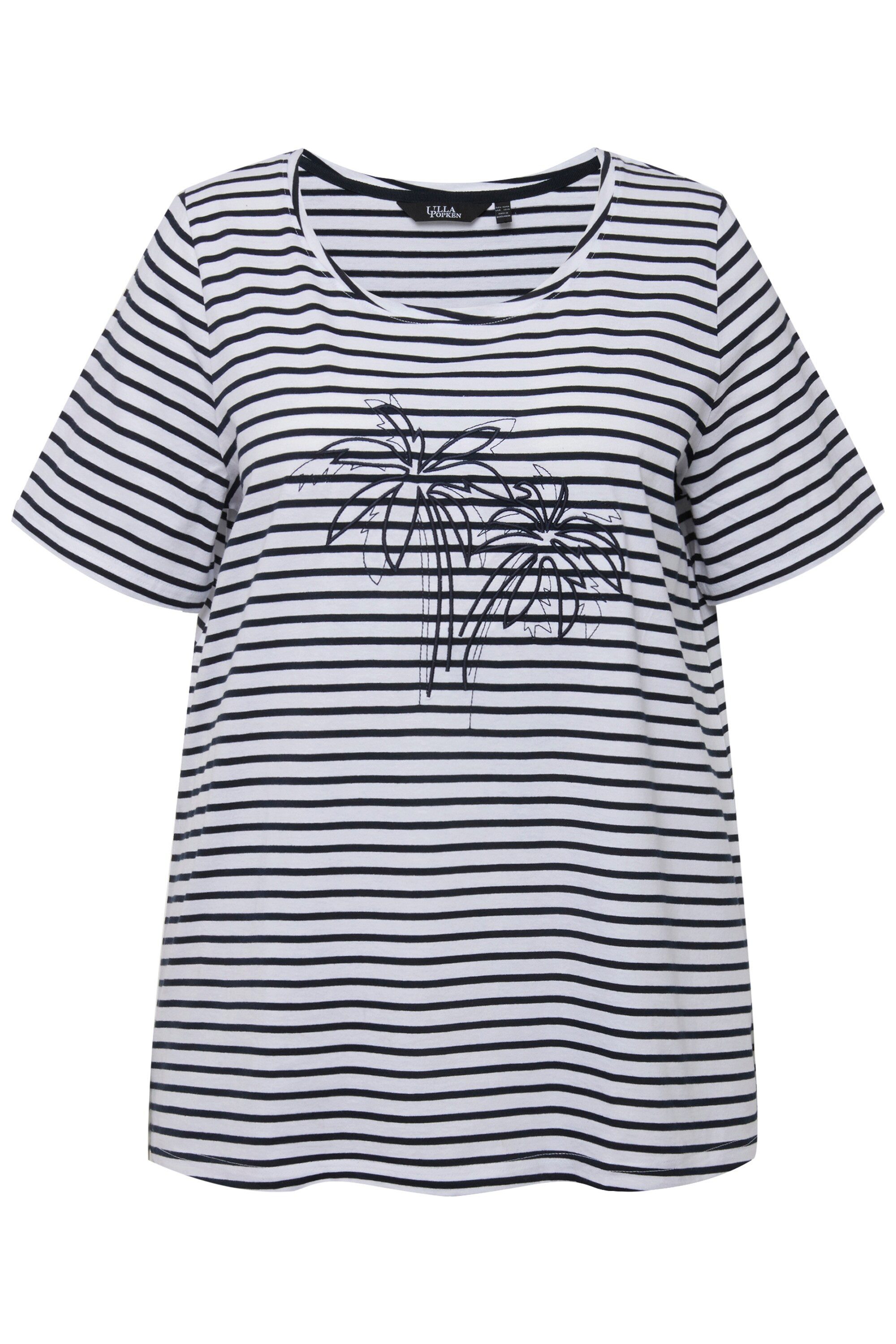 Ulla Popken T-Shirt T-Shirt Ringel Palmenstickerei günstig online kaufen