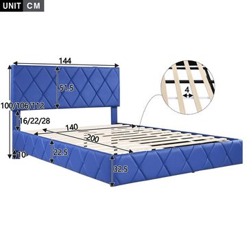 Ulife Polsterbett Gästebett Bett Doppelbett Schwebebette PU-Material, mit Lichtleisten, 140 x 200cm