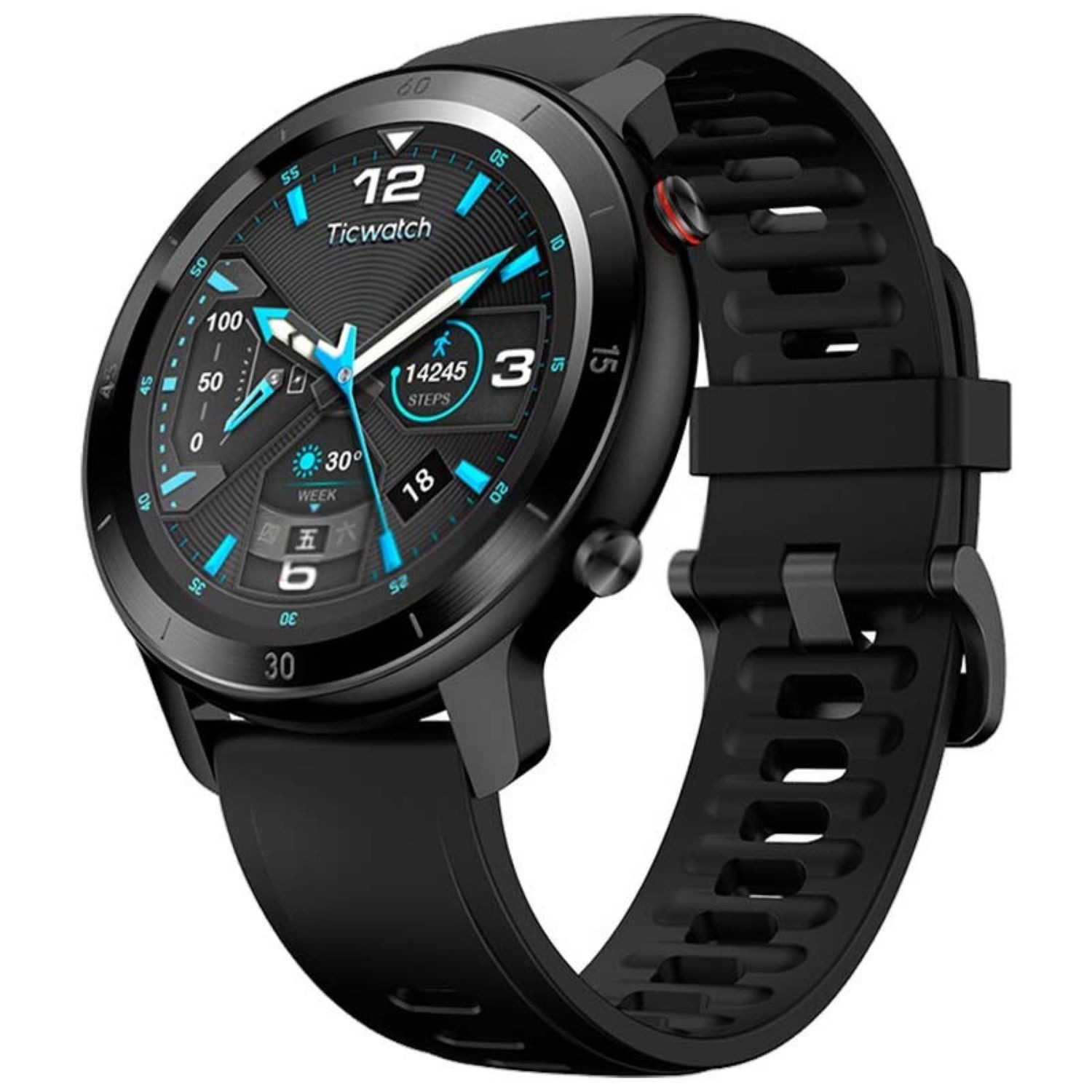 mobvoi TicWatch GTX Smartwatch (3,25 cm/1,28 Zoll), 24-Stunden-Herzfrequenzüberwachung