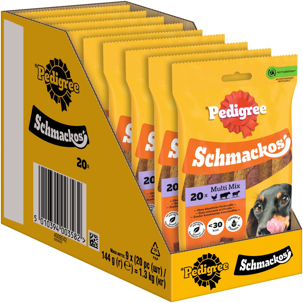Pedigree PEDIGREE® SCHMACKOS™ Beutel Multi Mix 9 x 20 Stück, Snack für: Hunde