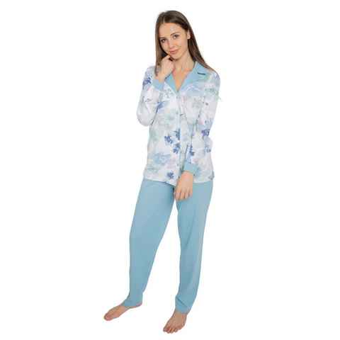 Consult-Tex Pyjama Damen Pyjama Schlafanzug DW746 (Spar-Set, 1 Set) Durchgehende Knopfleiste mit Revertkragen