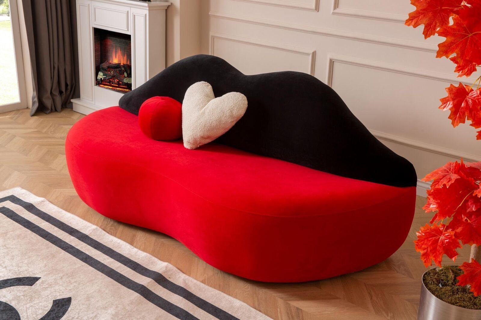 JVmoebel 3-Sitzer Europa in Sofas, Wohnzimmer Made Couchen 3 Designer Sofa Möbel Rot Teile, Sitzer Bett 1