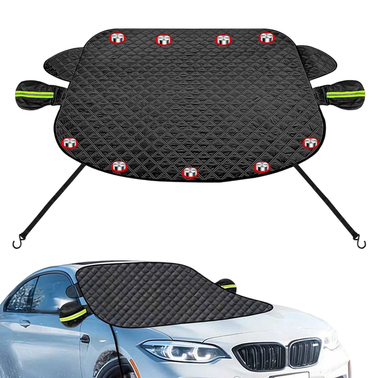 REDOM Frontscheibenabdeckung Windschutzscheibenabdeckung Auto-Schutzhüllen, 148 x 120 cm, (Vierlagige Struktur mit Aluminiumfolie isolierend reißfest, 1-St., Doppel-Ohren-Design mit 9 Magneten und Haken), Frostabdeckung passend für PKW SUV
