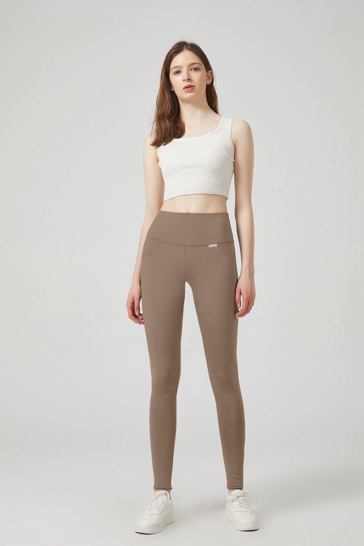 Jepo Leggings Elastische Damenhose Thermoleggings warm Fit Taupe-XL/2XL Bequemem Tragekomfort und Figurformende Thermoleggings