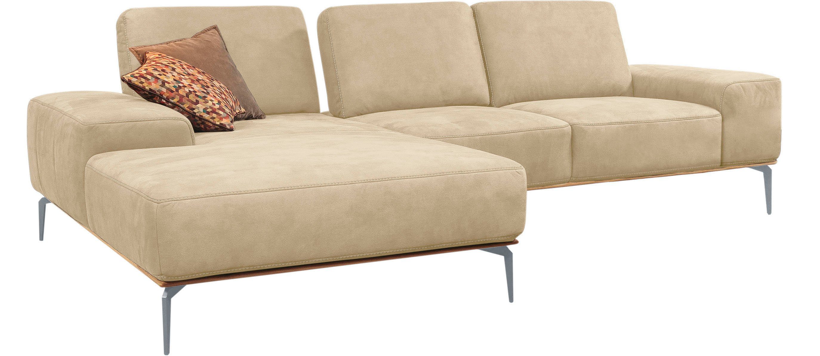 W.SCHILLIG Ecksofa run, Designsofa mit tollem Sitzkomfort, bequem, L-Form, mit elegantem Holzsockel, Füße in Silber matt, Breite 279 cm