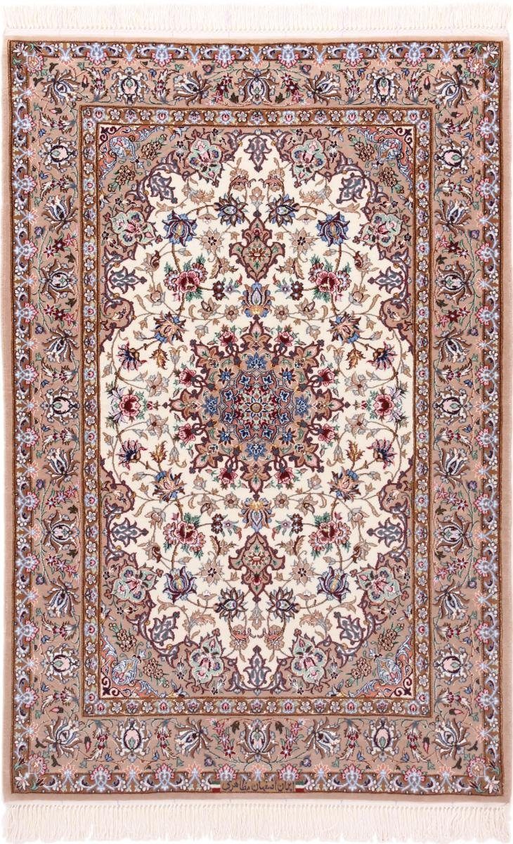 Orientteppich Isfahan Seidenkette 108x165 Handgeknüpfter Orientteppich, Nain Trading, rechteckig, Höhe: 8 mm