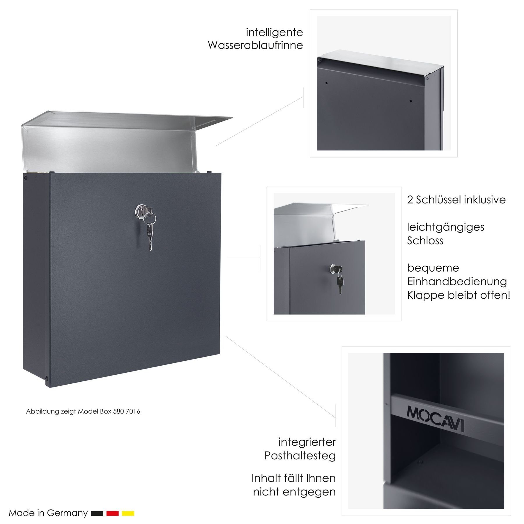 MOCAVI anthrazit-grau / (RAL 7016) Design-Briefkasten 580 MOCAVI Briefkasten Edelstahl Box