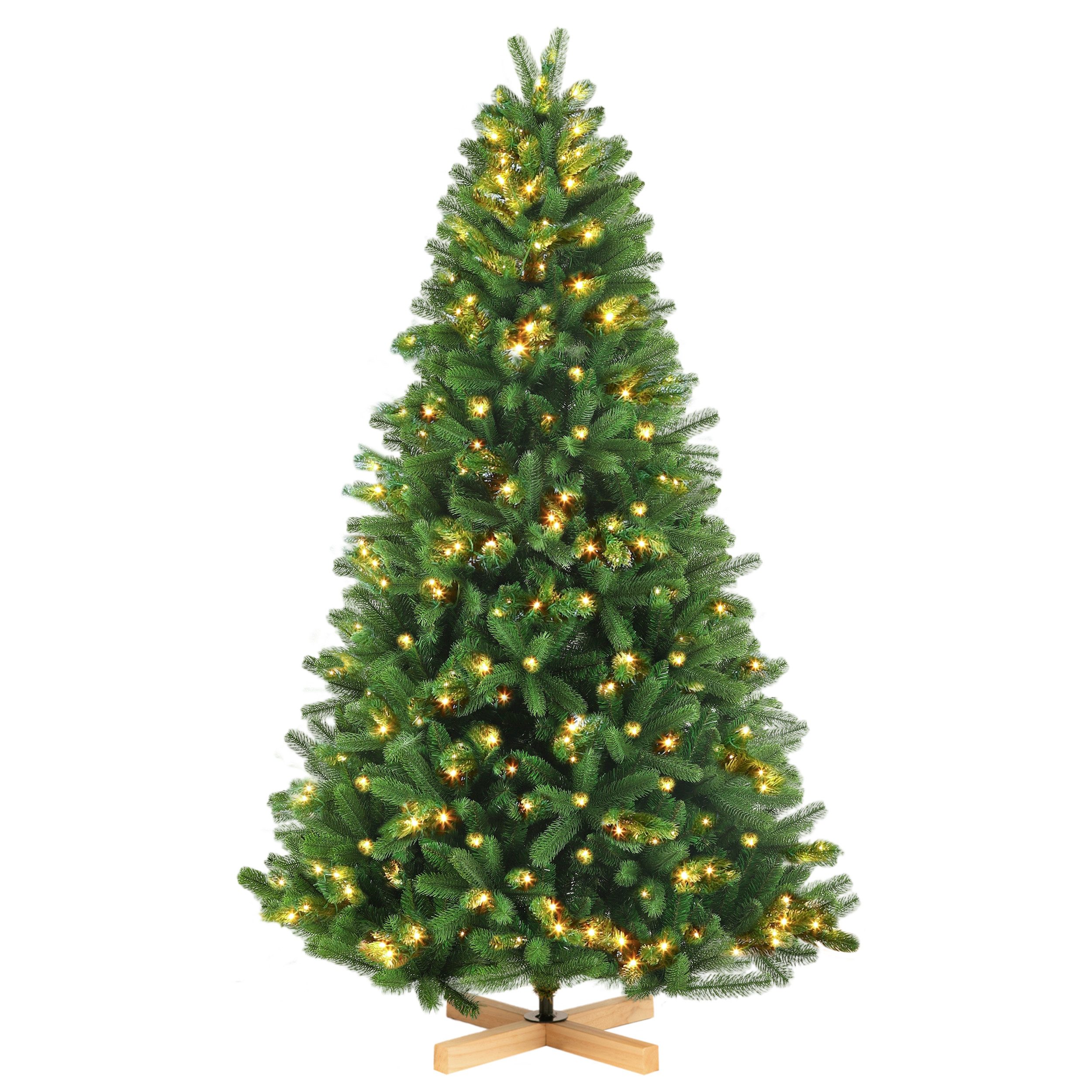 WHEELYOU Künstlicher Weihnachtsbaum 180cm/210cm beleuchteter Weihnachtsbaum, 8 Lichtmodi, Nordmanntanne, 1000 robuste Spitzen und 220 Lichter, einfach zu montieren