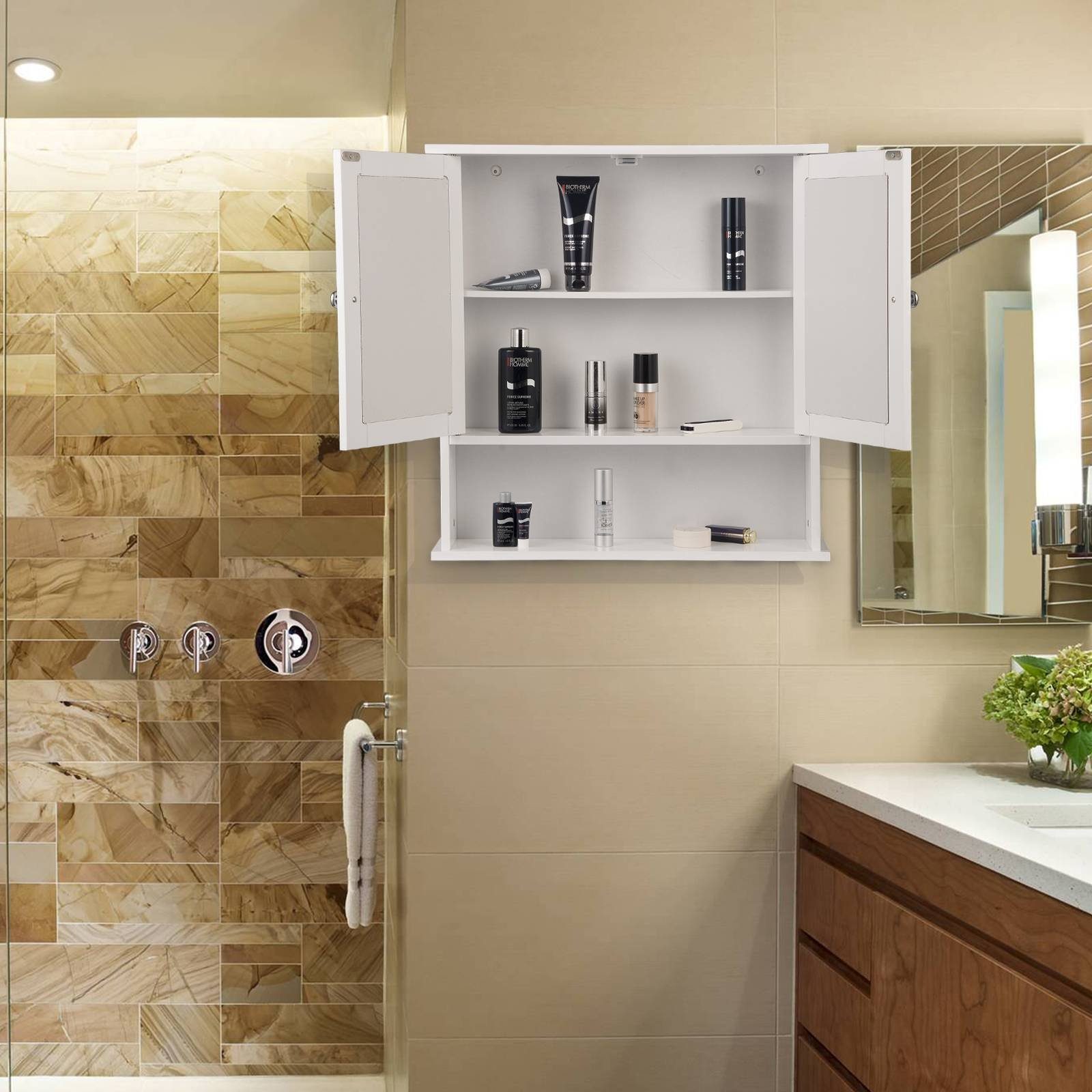 Woltu höhenverstellbarer Badezimmerspiegelschrank weiß (1-St) Einlegeboden