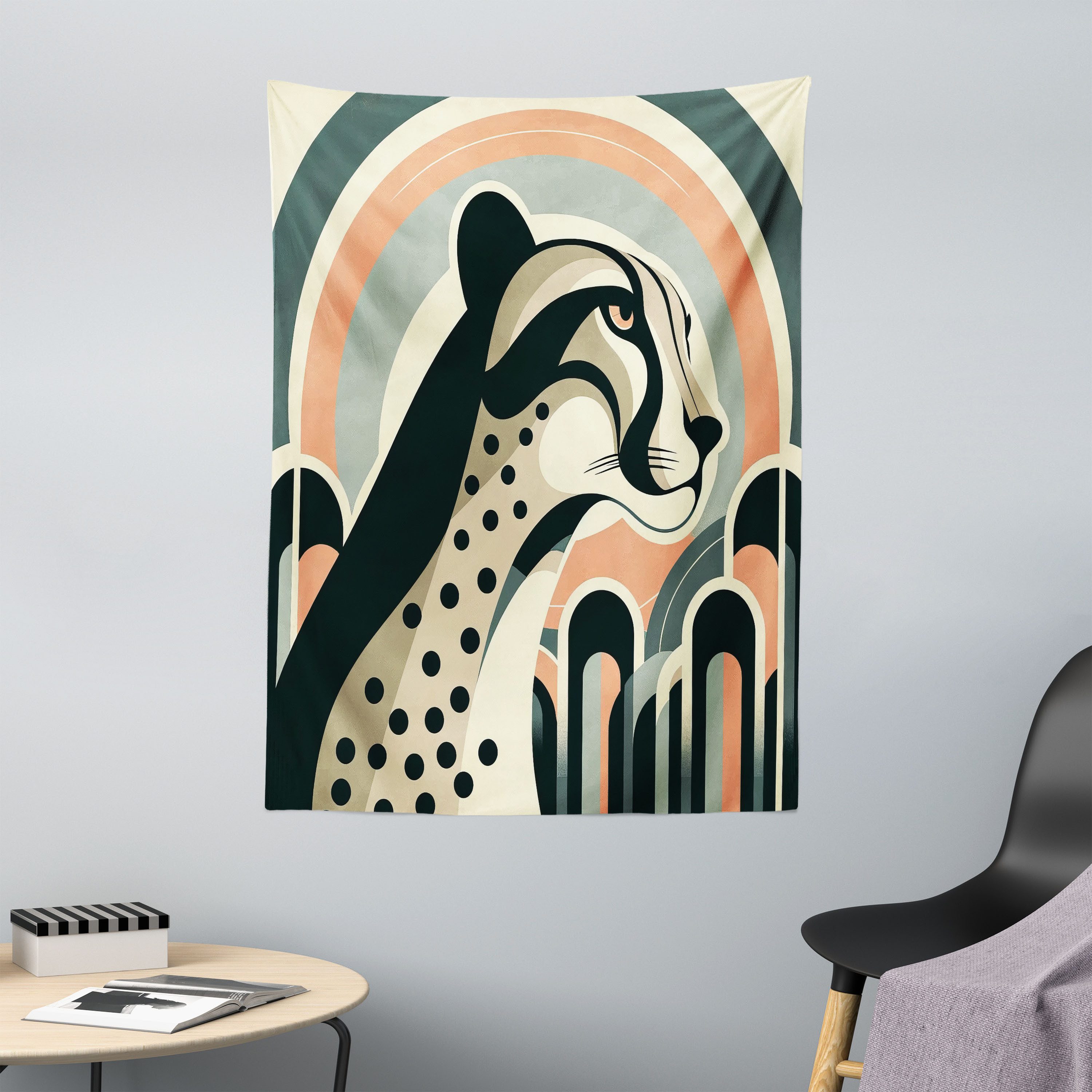 Wandteppich aus Weiches Mikrofaser Stoff Für das Wohn und Schlafzimmer, Abakuhaus, rechteckig, Gepard Pastell Mid Century Ovale Wild Animal