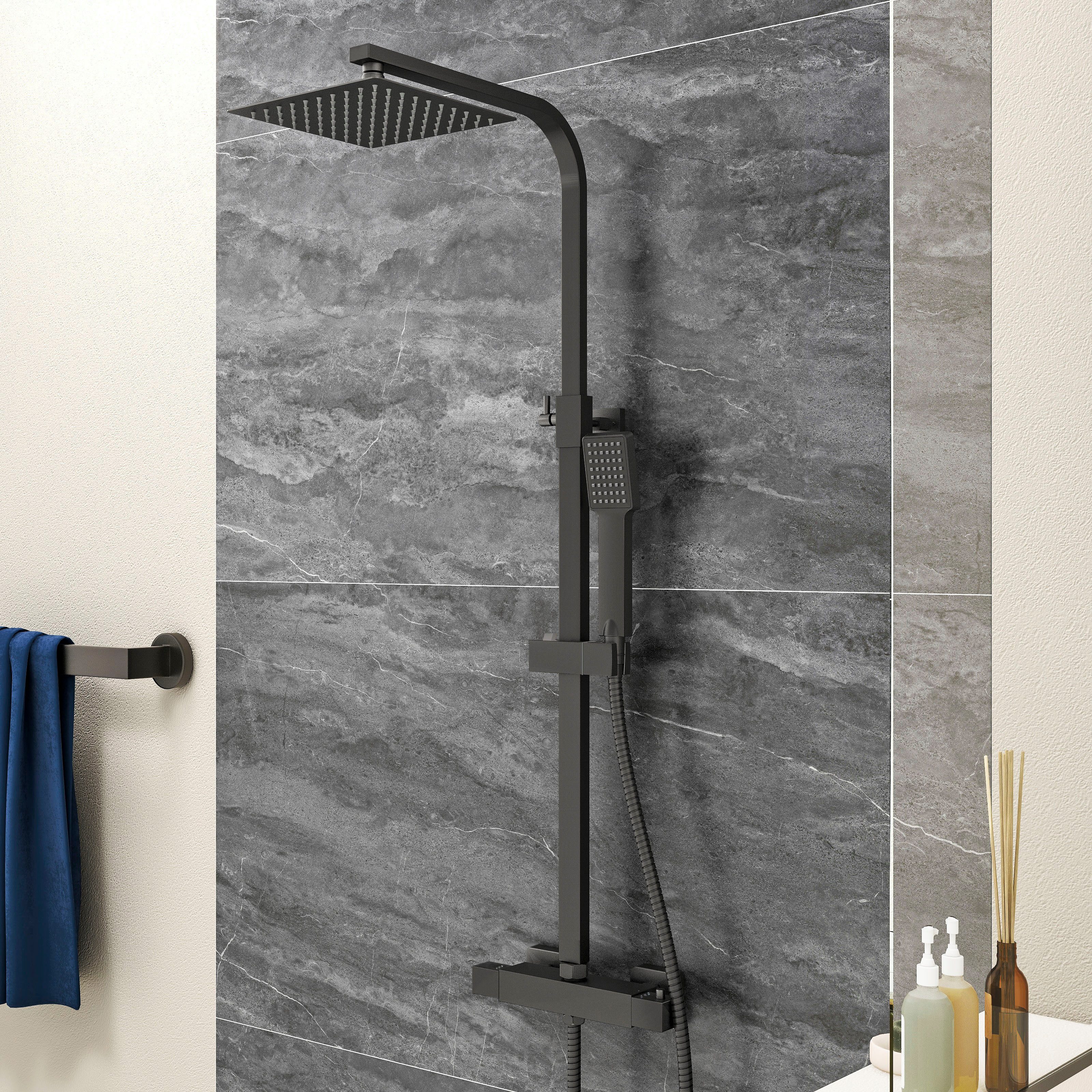 duschspa Duschsystem Duschsystem Regendusche mit Thermostat Duschsäule Brauseset schwarz