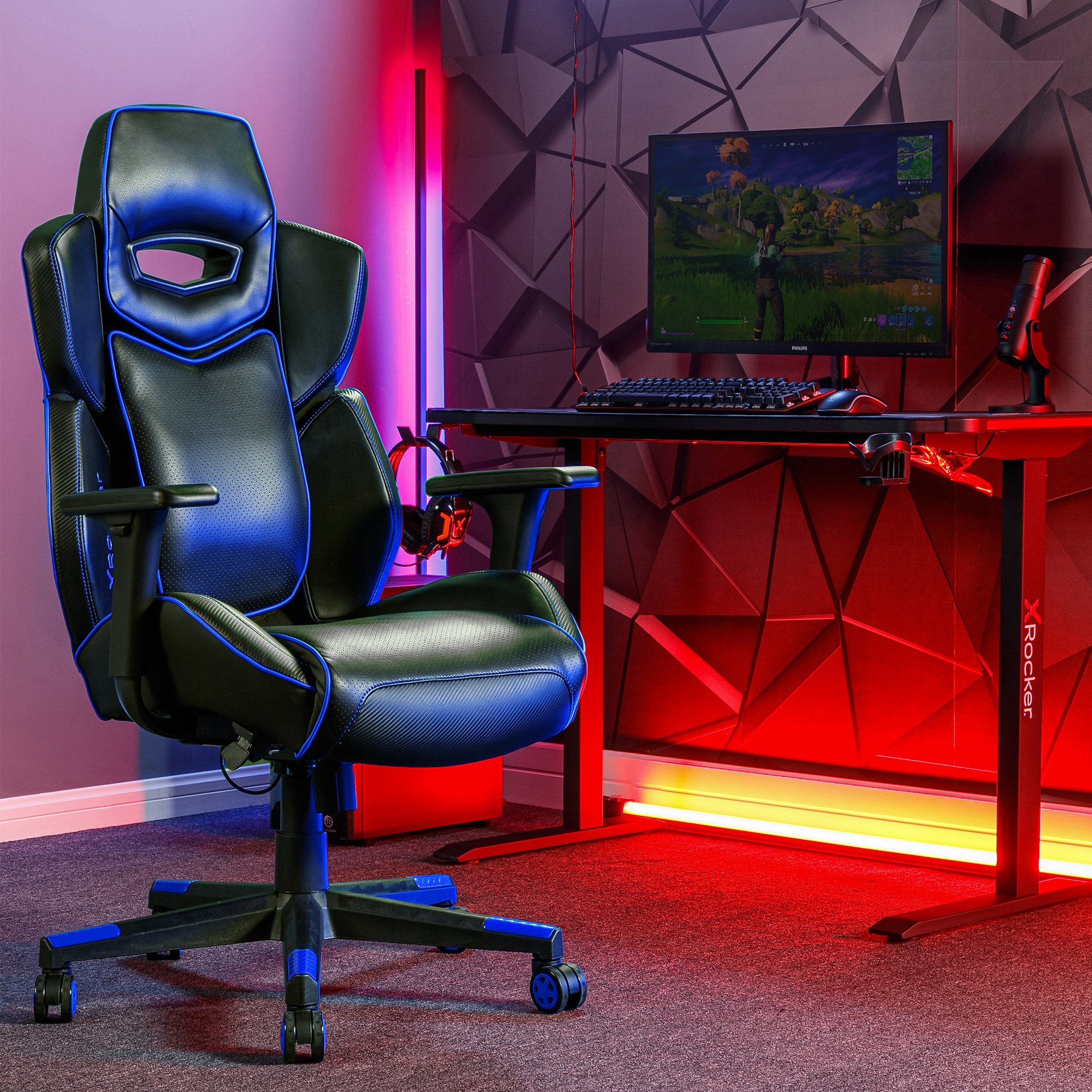 Schwarz/Blau Chefsessel Drogon Bürodrehstuhl Chefsessel X Rocker Luxus Gaming